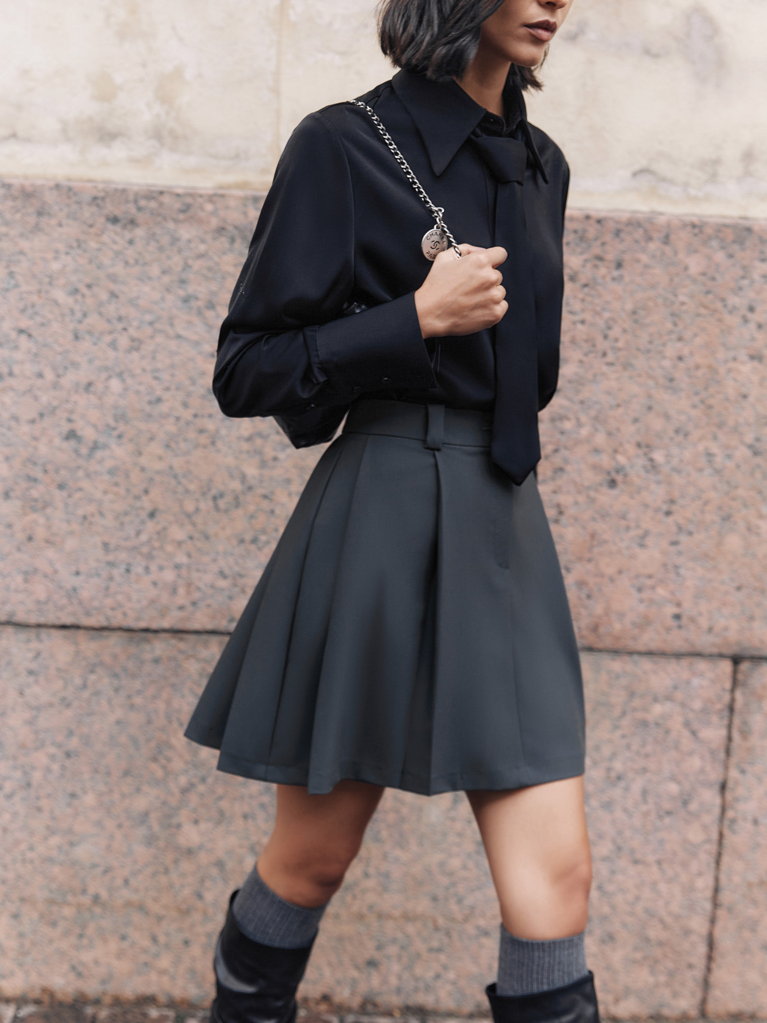 Flared mini skirt with pleats