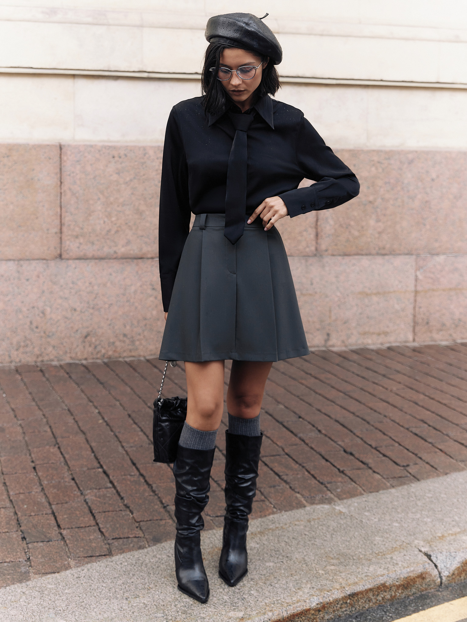 Flared mini skirt with pleats