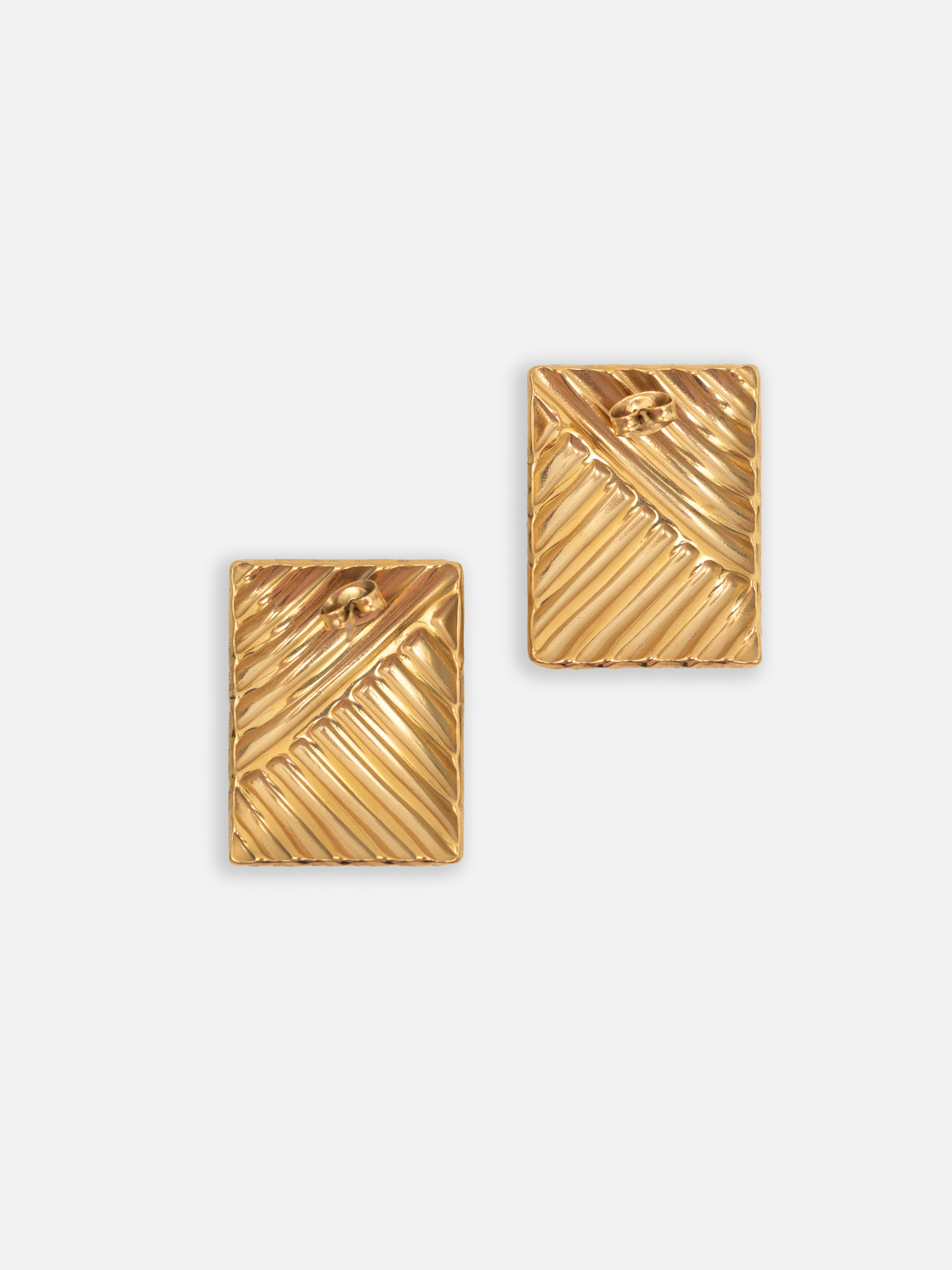 Rectangular stud earrings with diagonal stripes