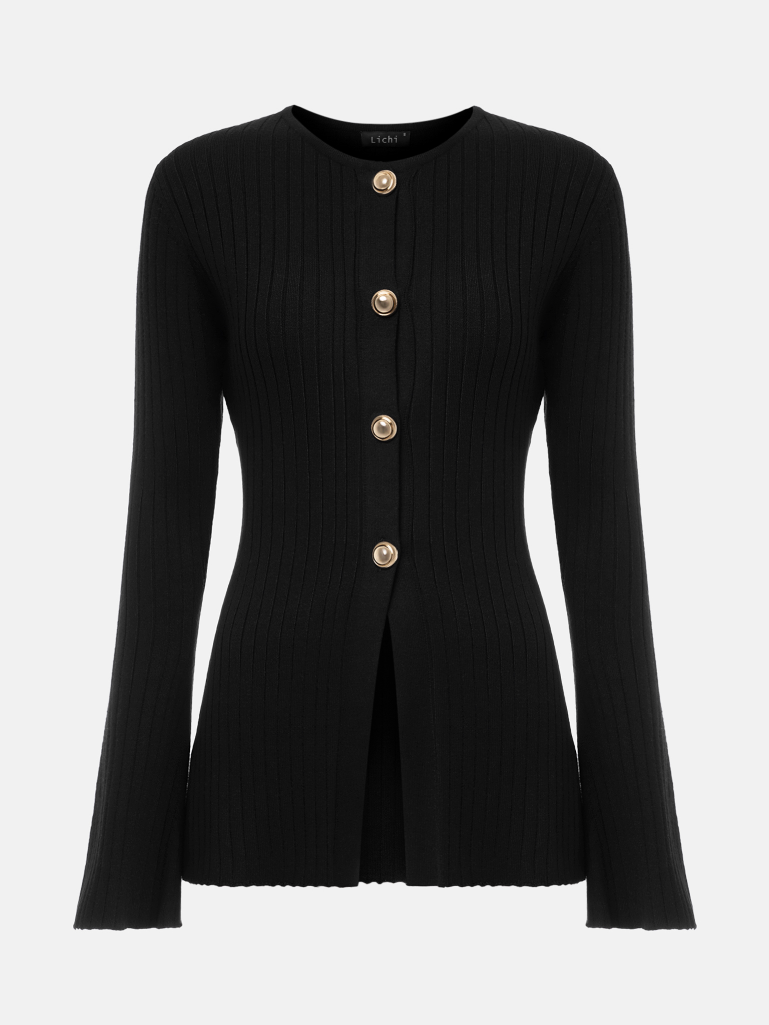 Rib-knit cardigan with flared sleeves