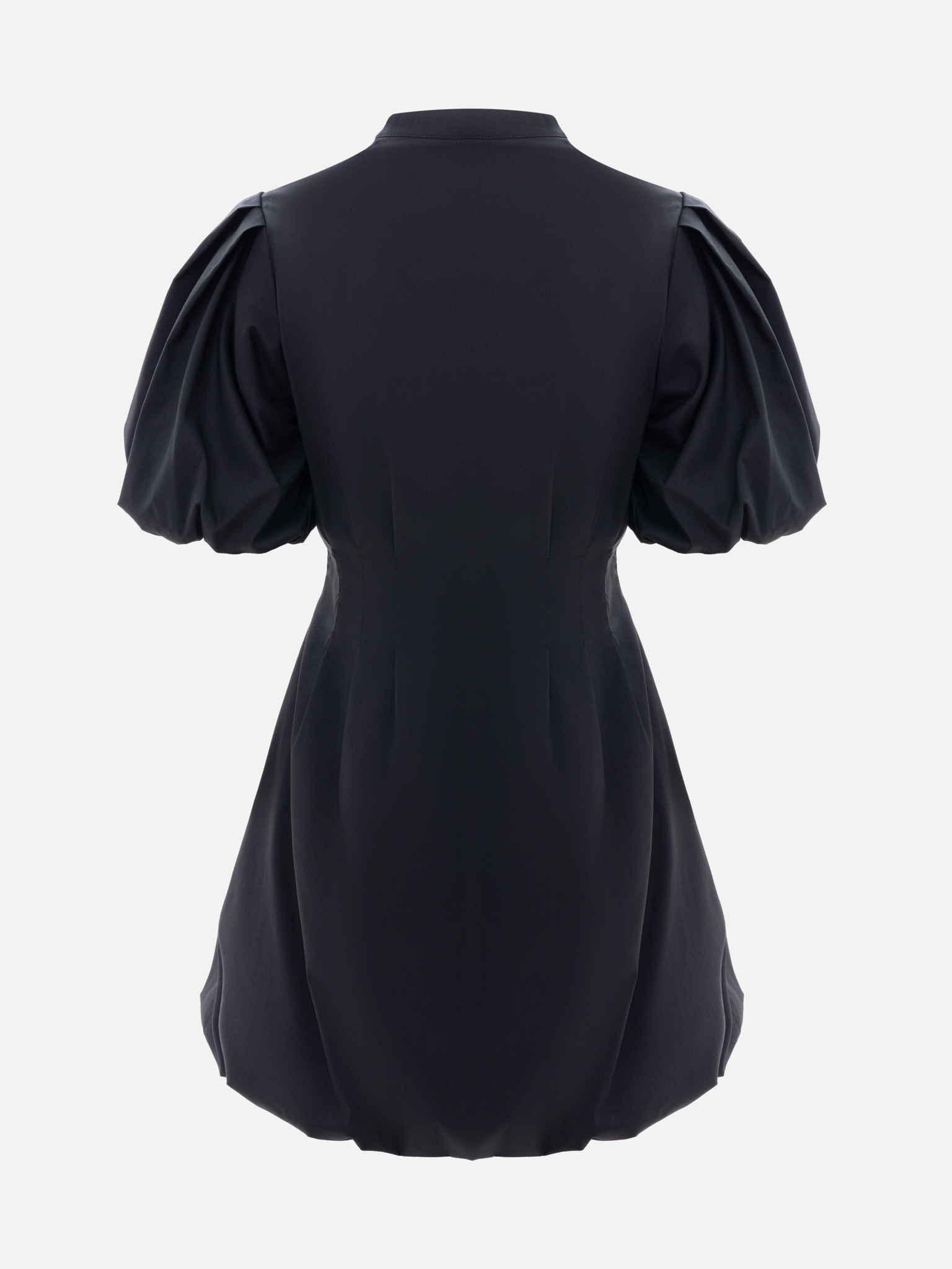 Mini fitted dress with voluminous sleeves and skirt