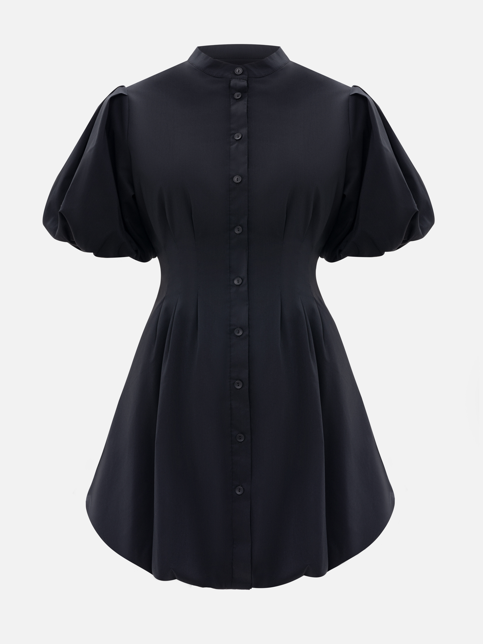 Mini fitted dress with voluminous sleeves and skirt