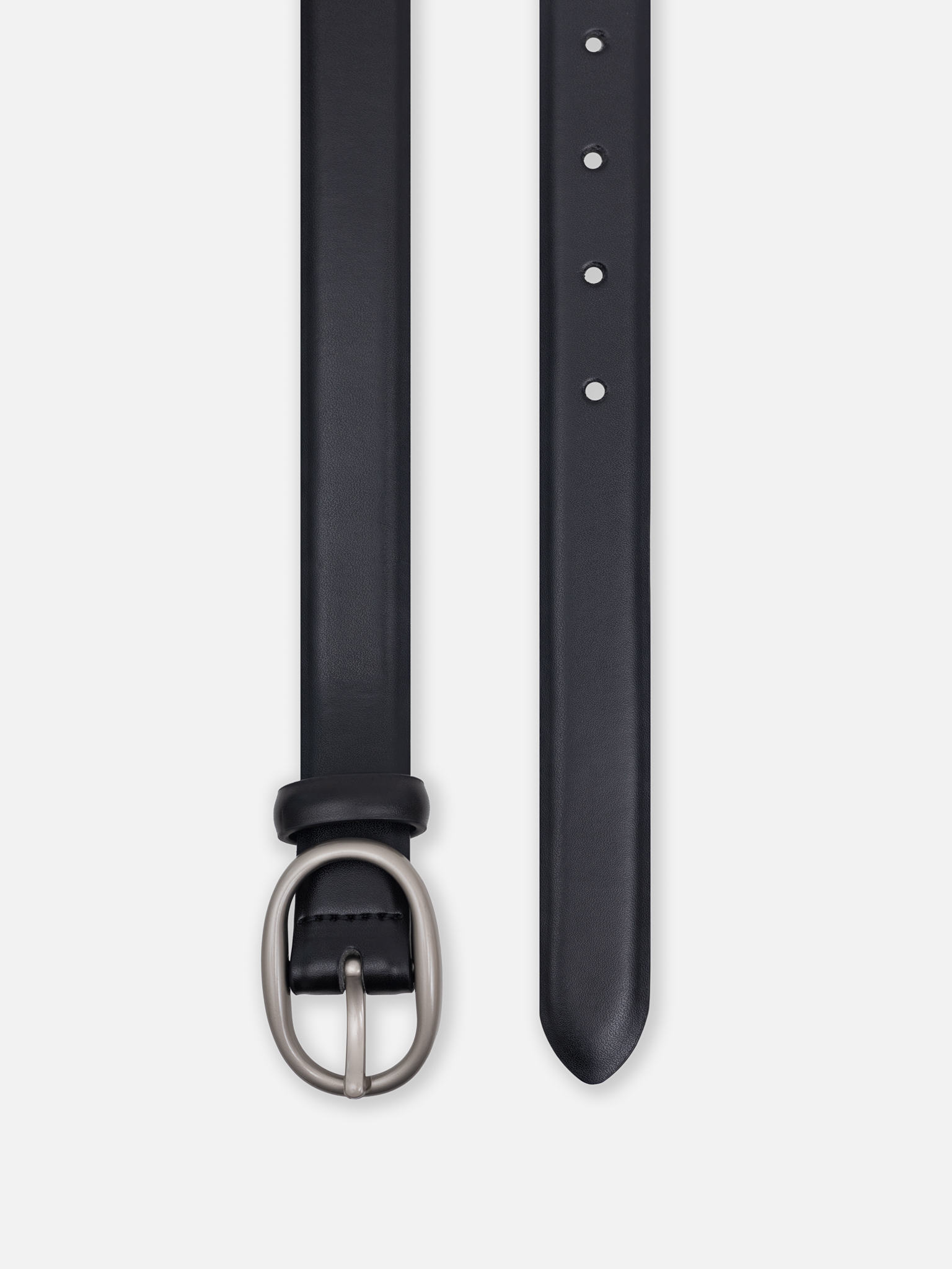 Leather belt with matte oval buckle