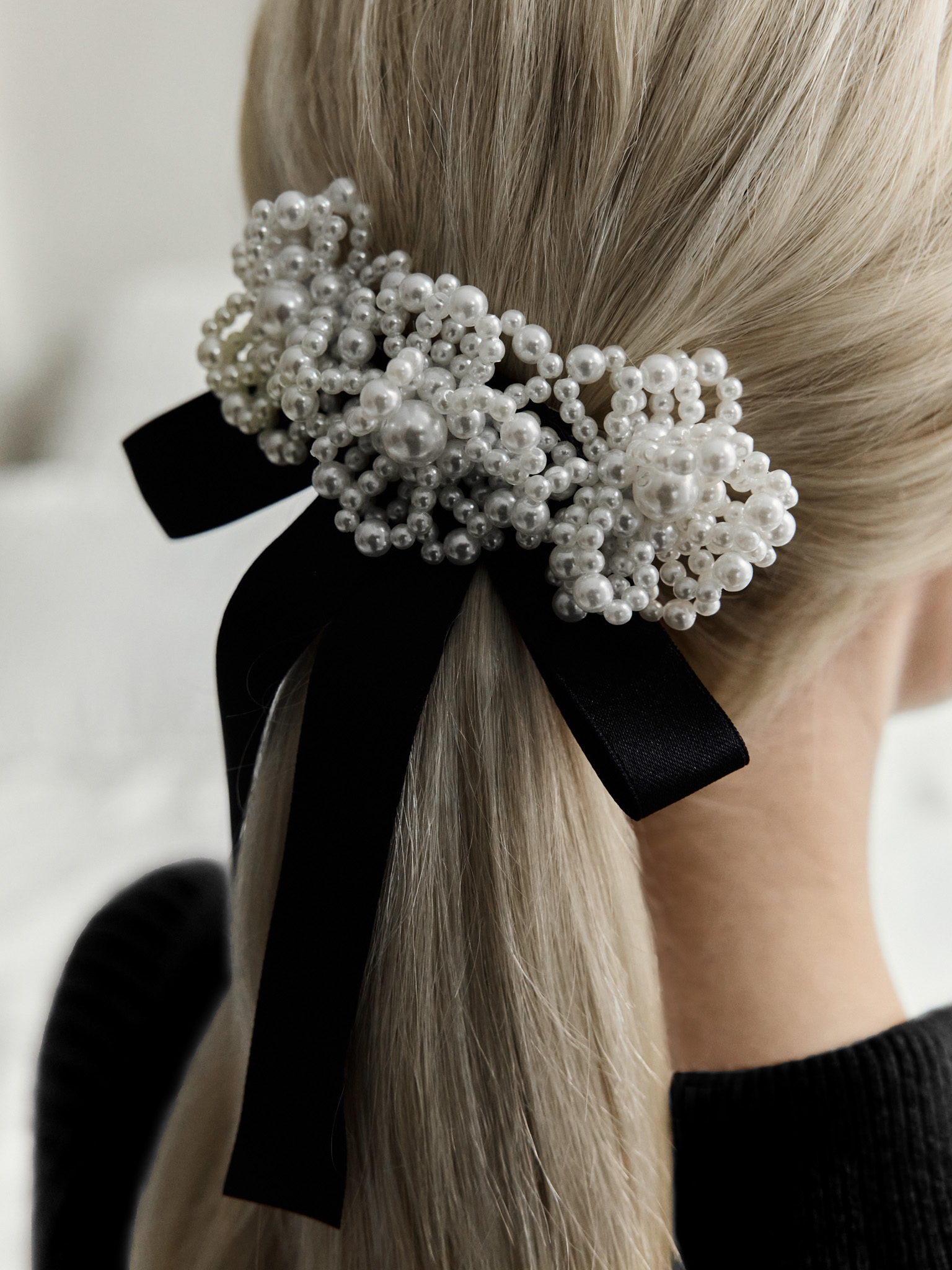 Velvet hair bow with bead decoration