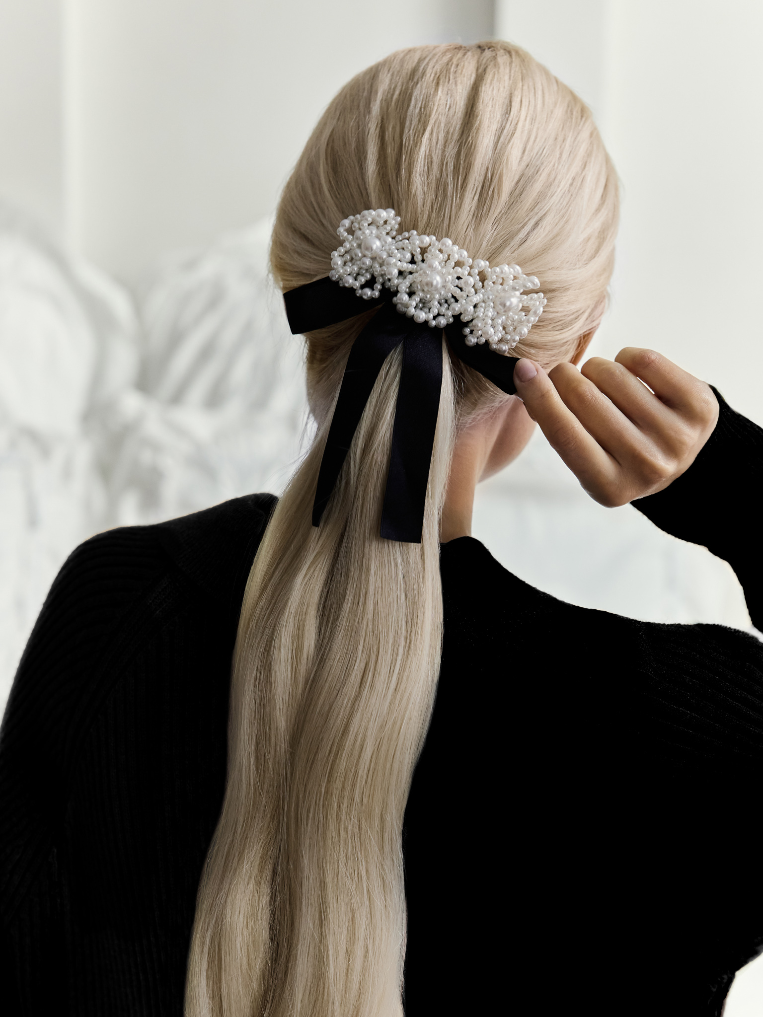 Velvet hair bow with bead decoration