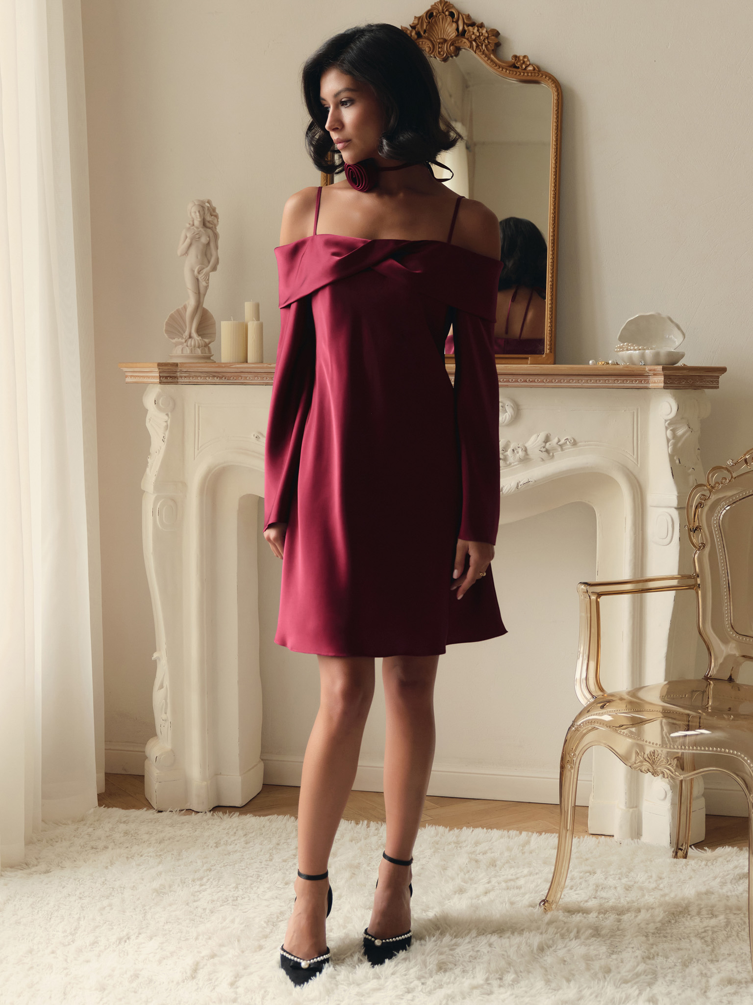 Strappy mini dress with long sleeves and matching choker