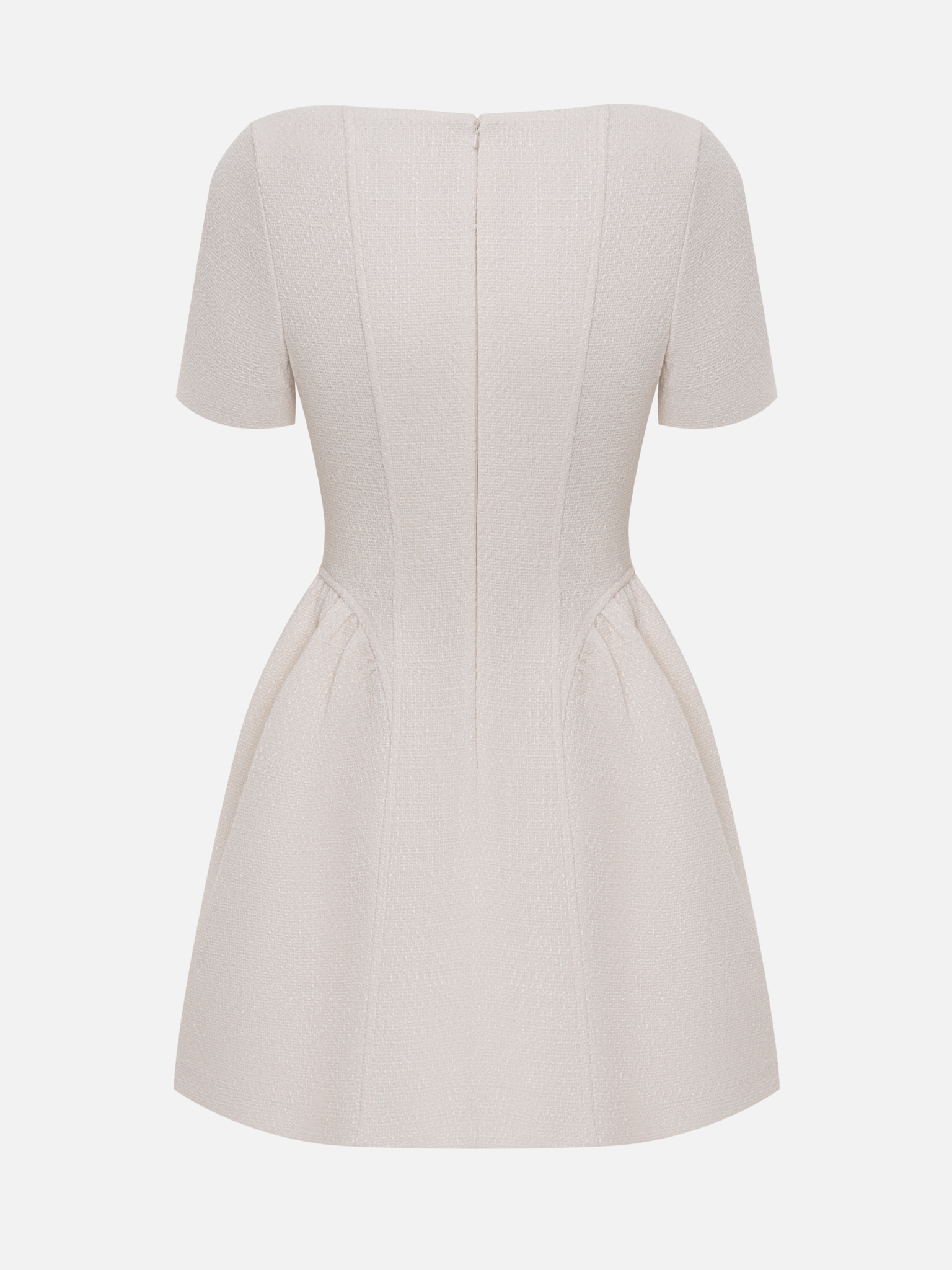 Tweed mini dress with waist pleats