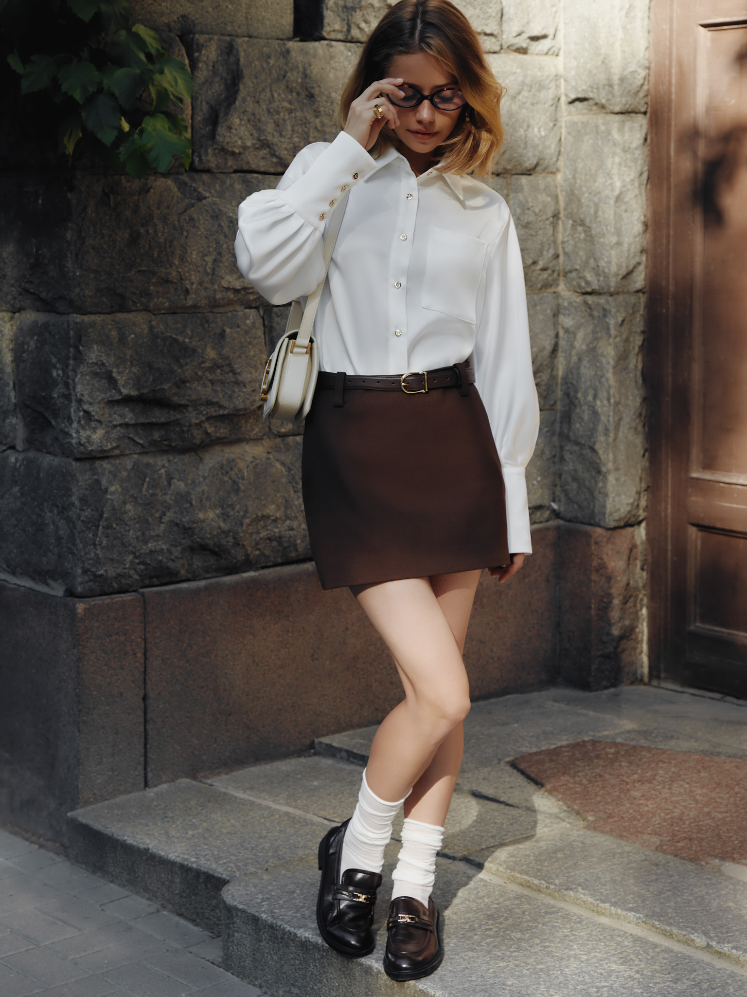 Straight mini skirt in suiting fabric