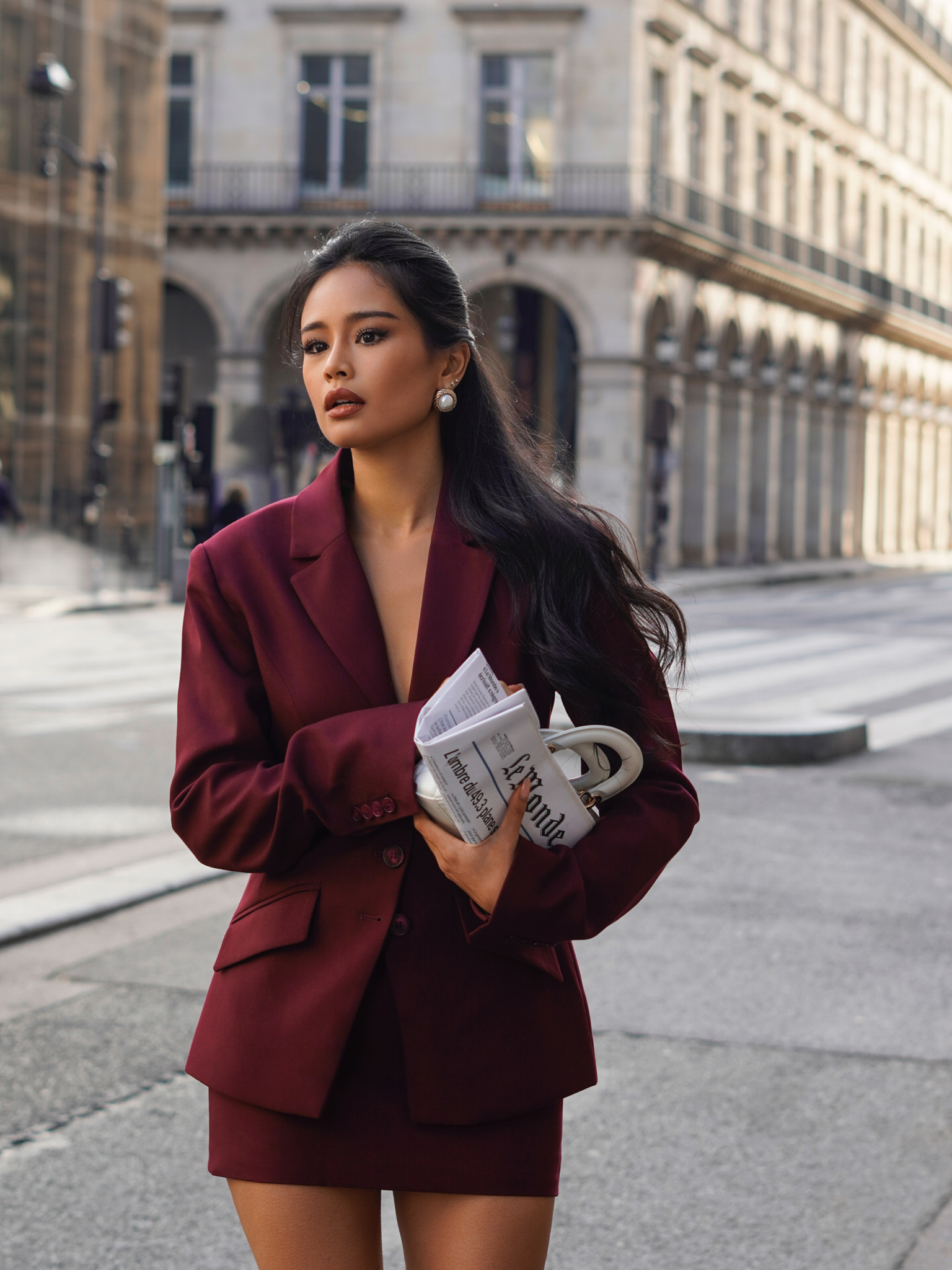 Straight mini skirt in suiting fabric