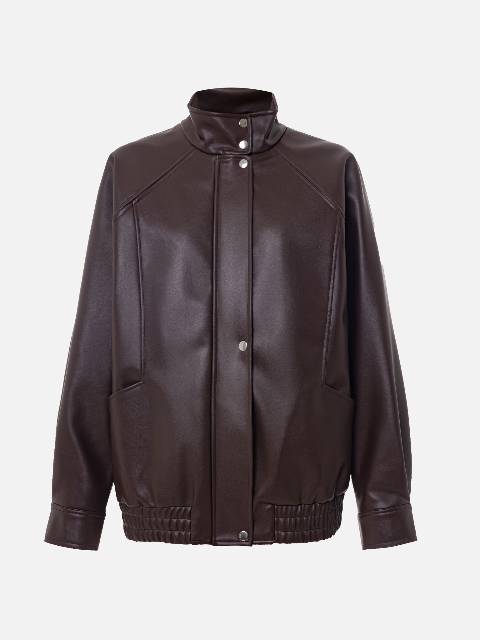 Oversized eco-leather jacket with high collar
