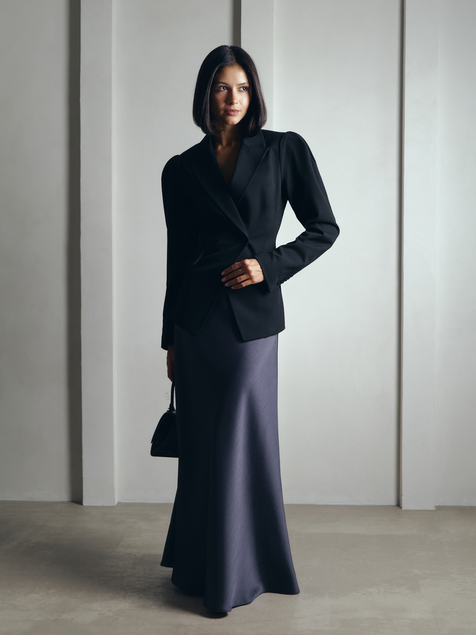 Floor length maxi skirt in textured fabric