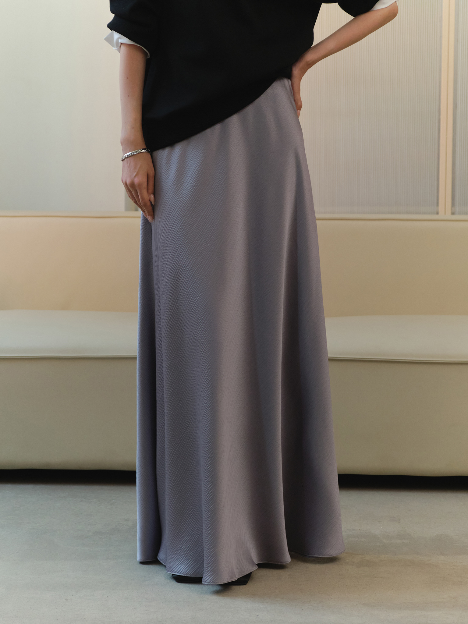 Floor length maxi skirt in textured fabric