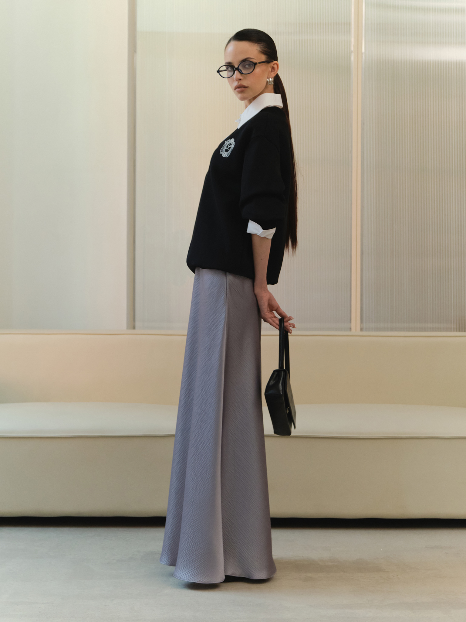 Floor length maxi skirt in textured fabric