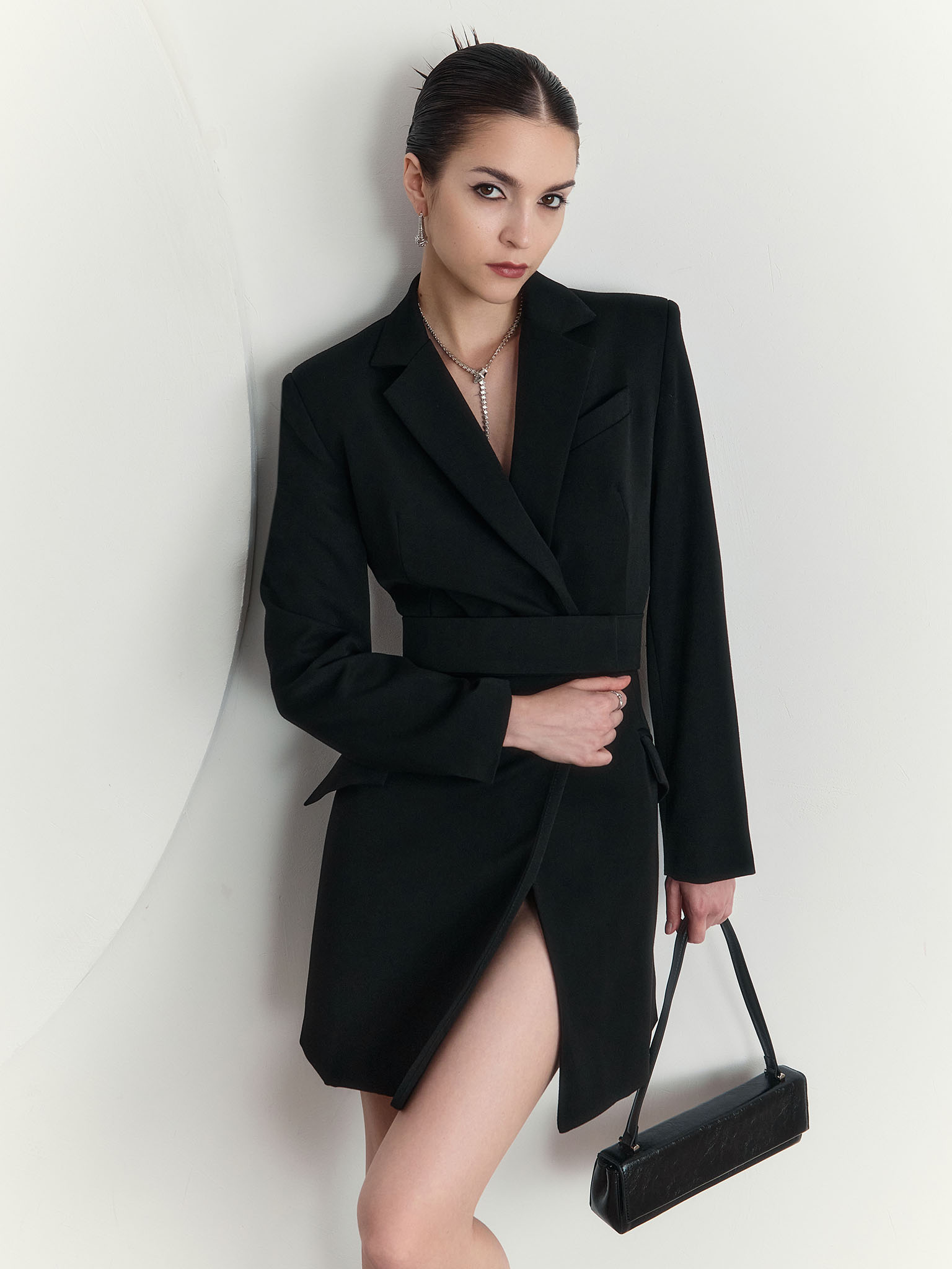 Mini blazer dress with wide waistband