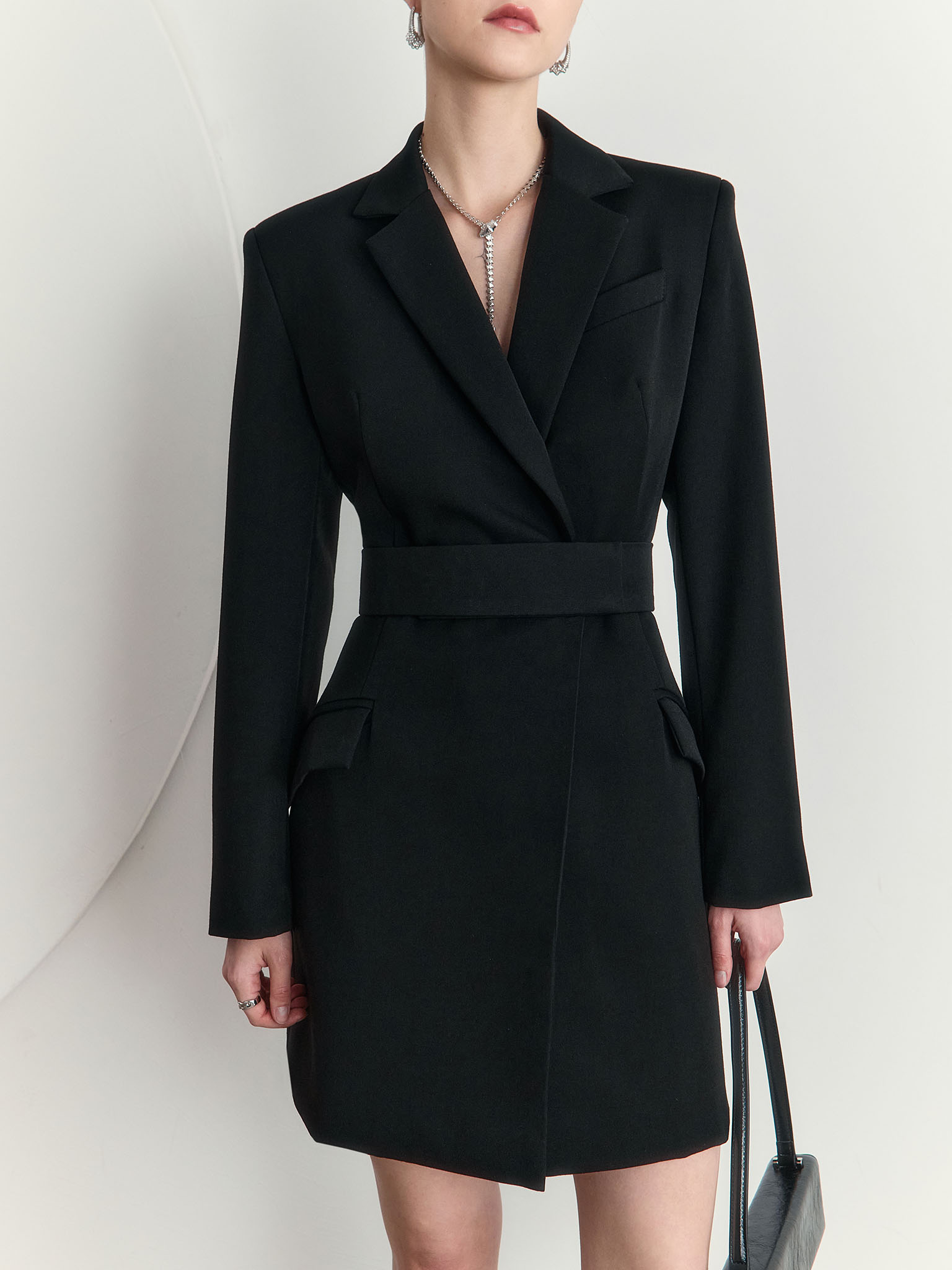 Mini blazer dress with wide waistband