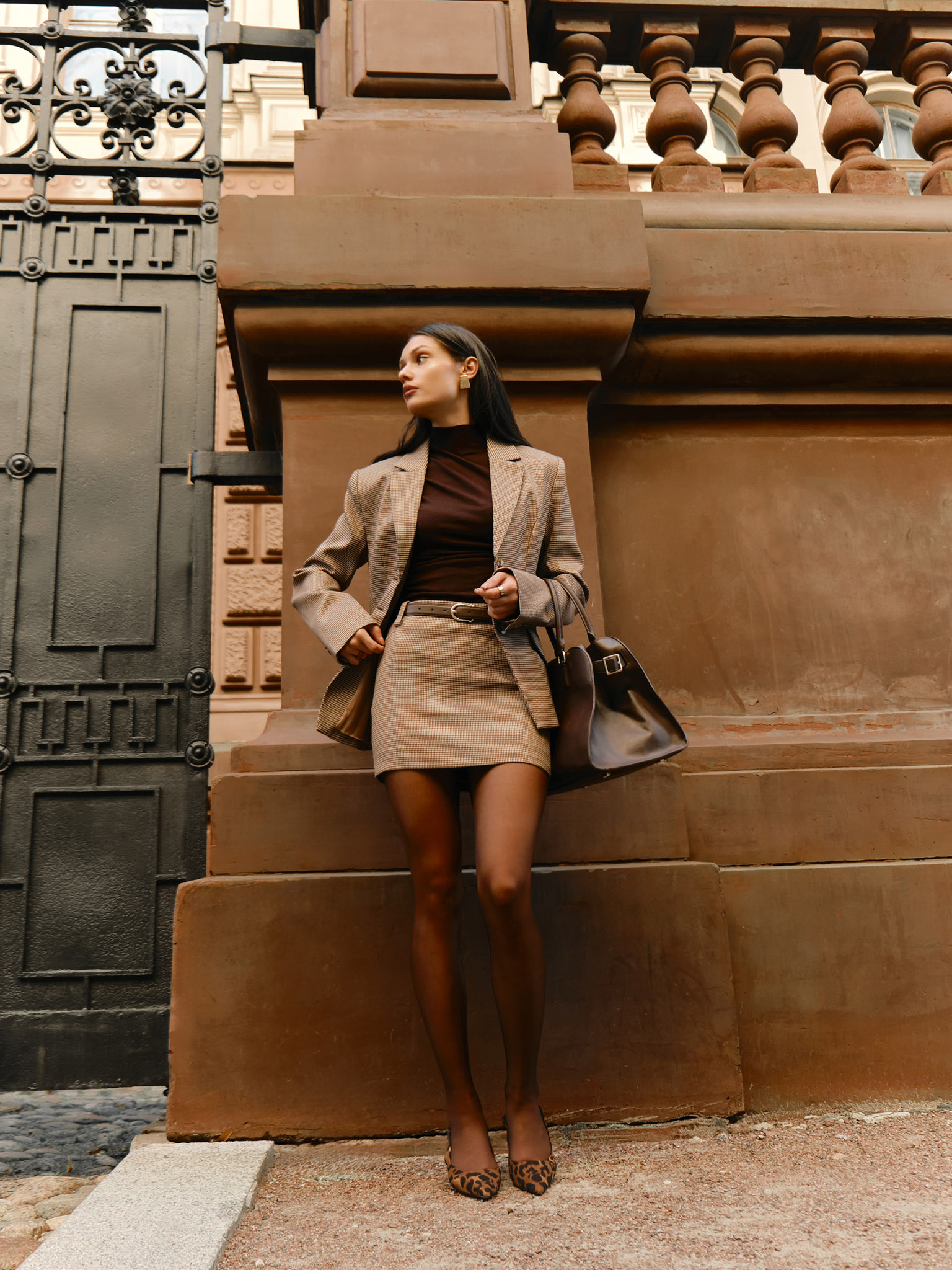 Fitted single-breasted jacket with small check pattern