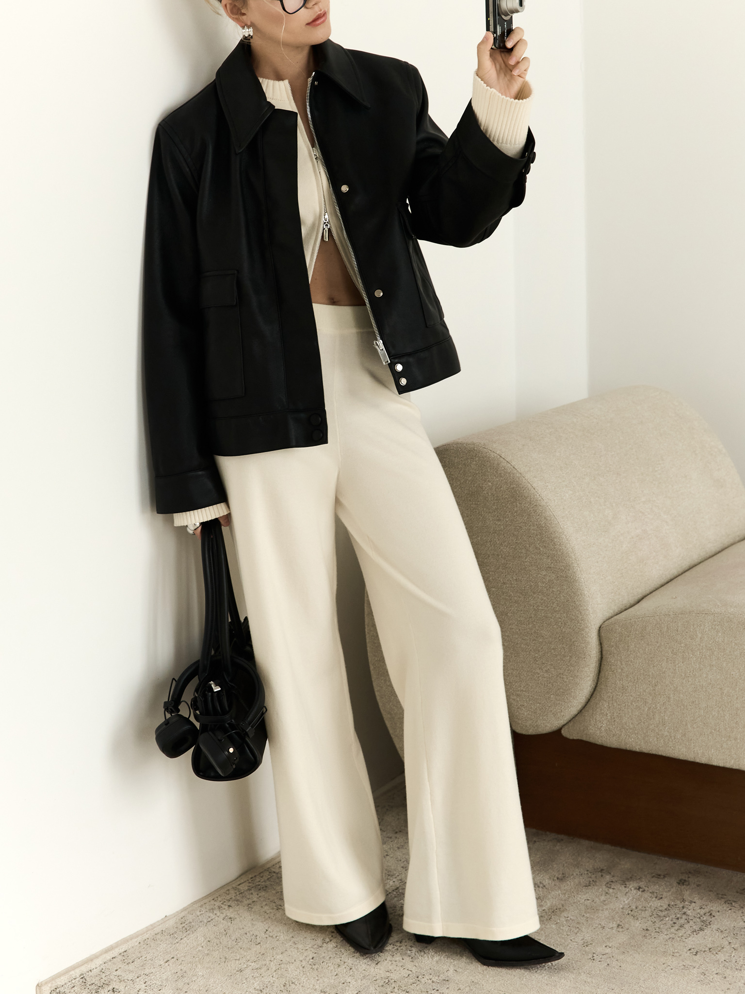 Flared jersey trousers