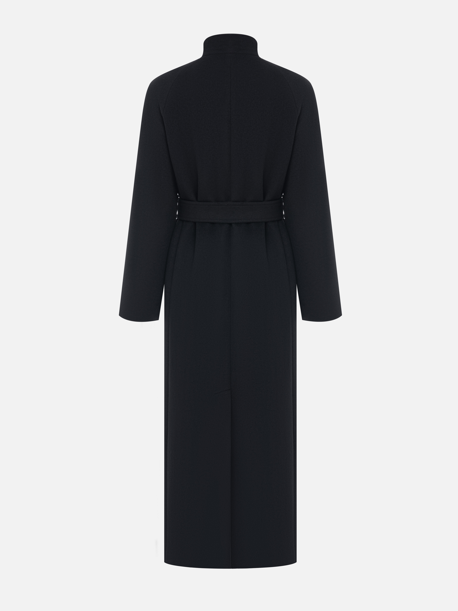 Woollen maxi coat with metal clasp at the shoulder