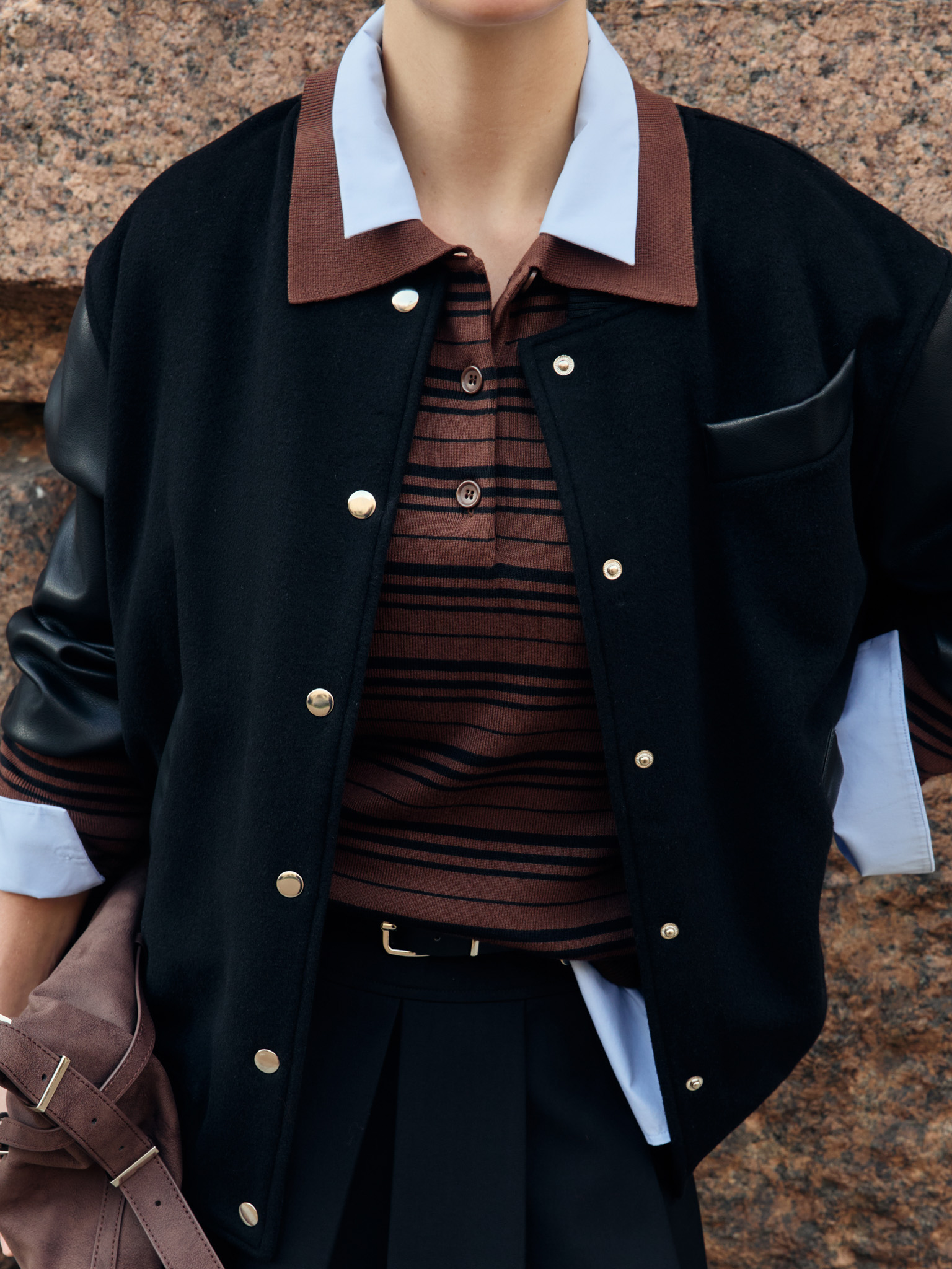 Bomber with eco-leather sleeves