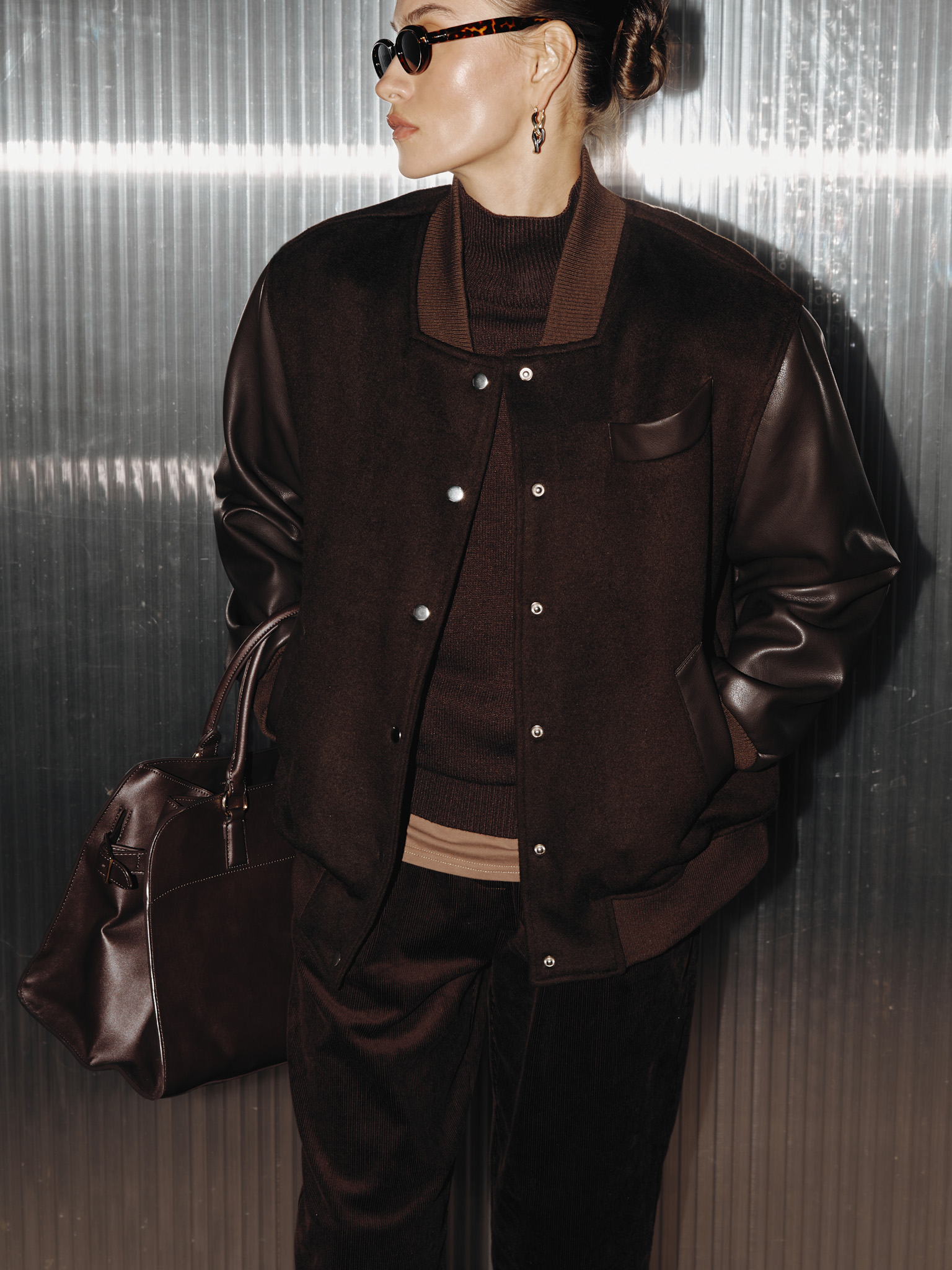 Bomber with eco-leather sleeves