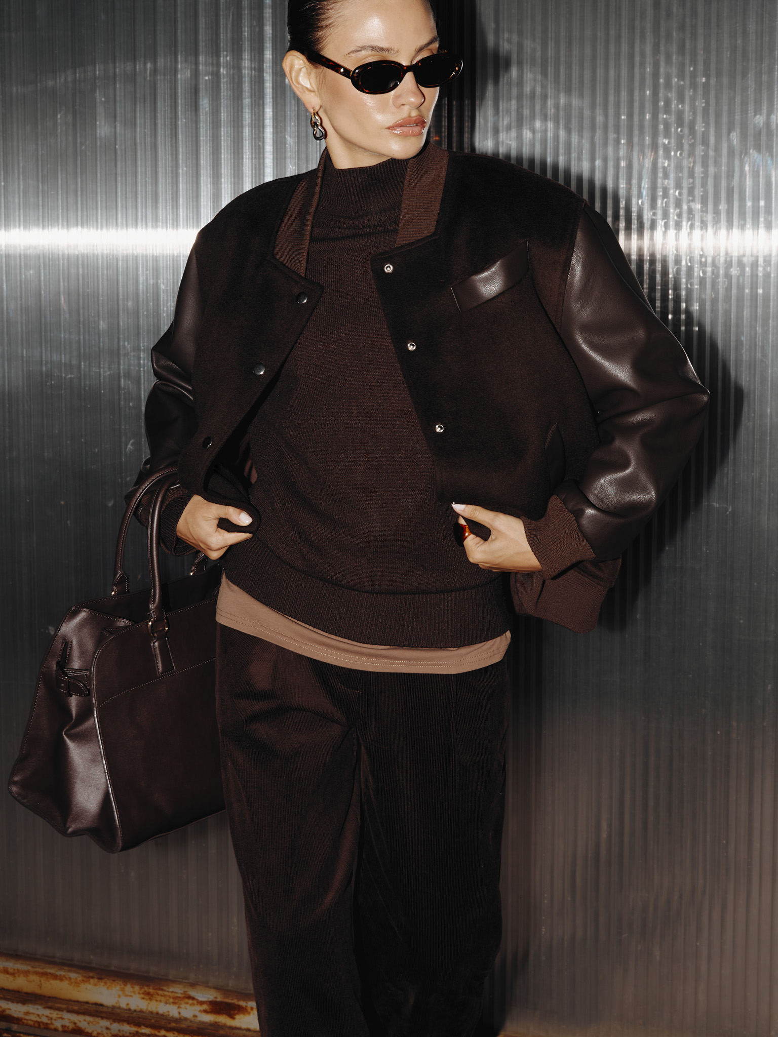 Bomber with eco-leather sleeves