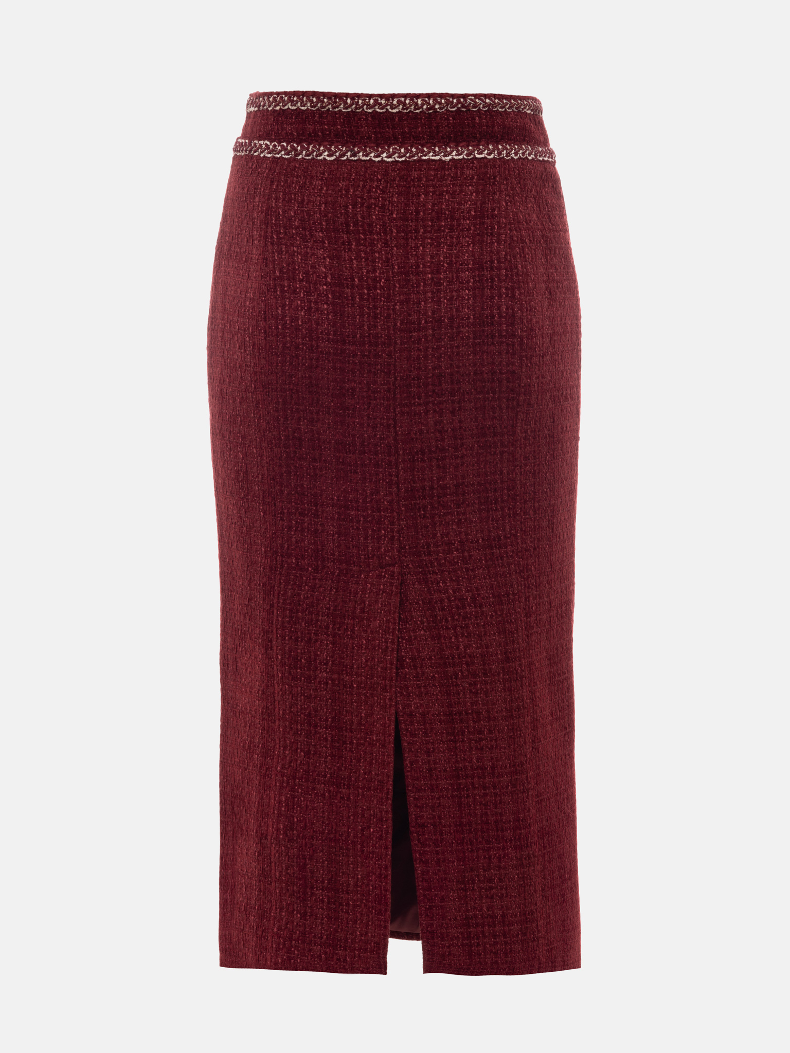 Tweed midi skirt with textured edging and large buttons