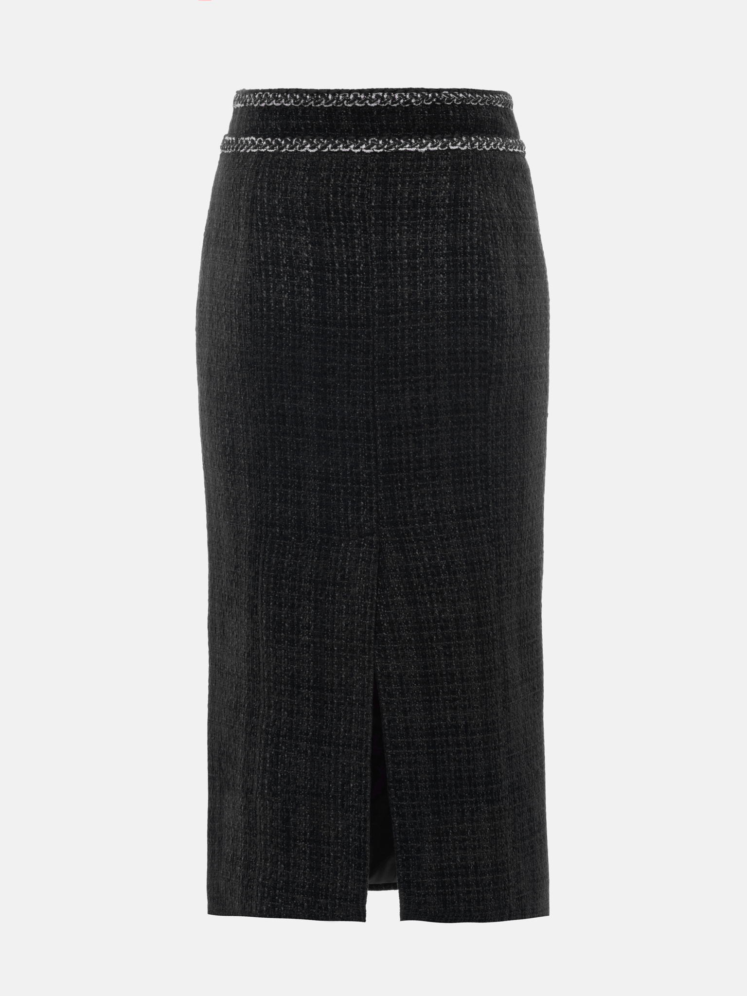 Tweed midi skirt with textured edging and large buttons
