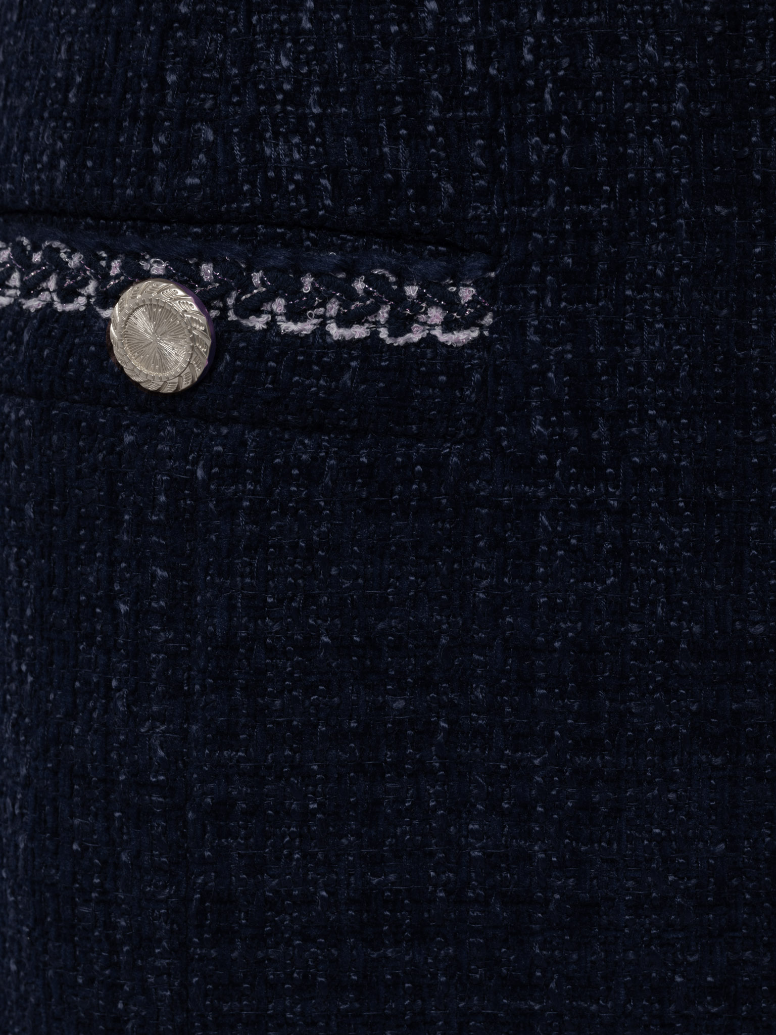 Tweed midi skirt with textured edging and large buttons