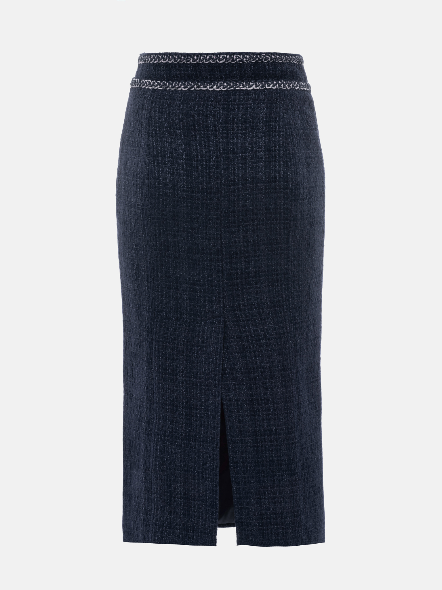 Tweed midi skirt with textured edging and large buttons