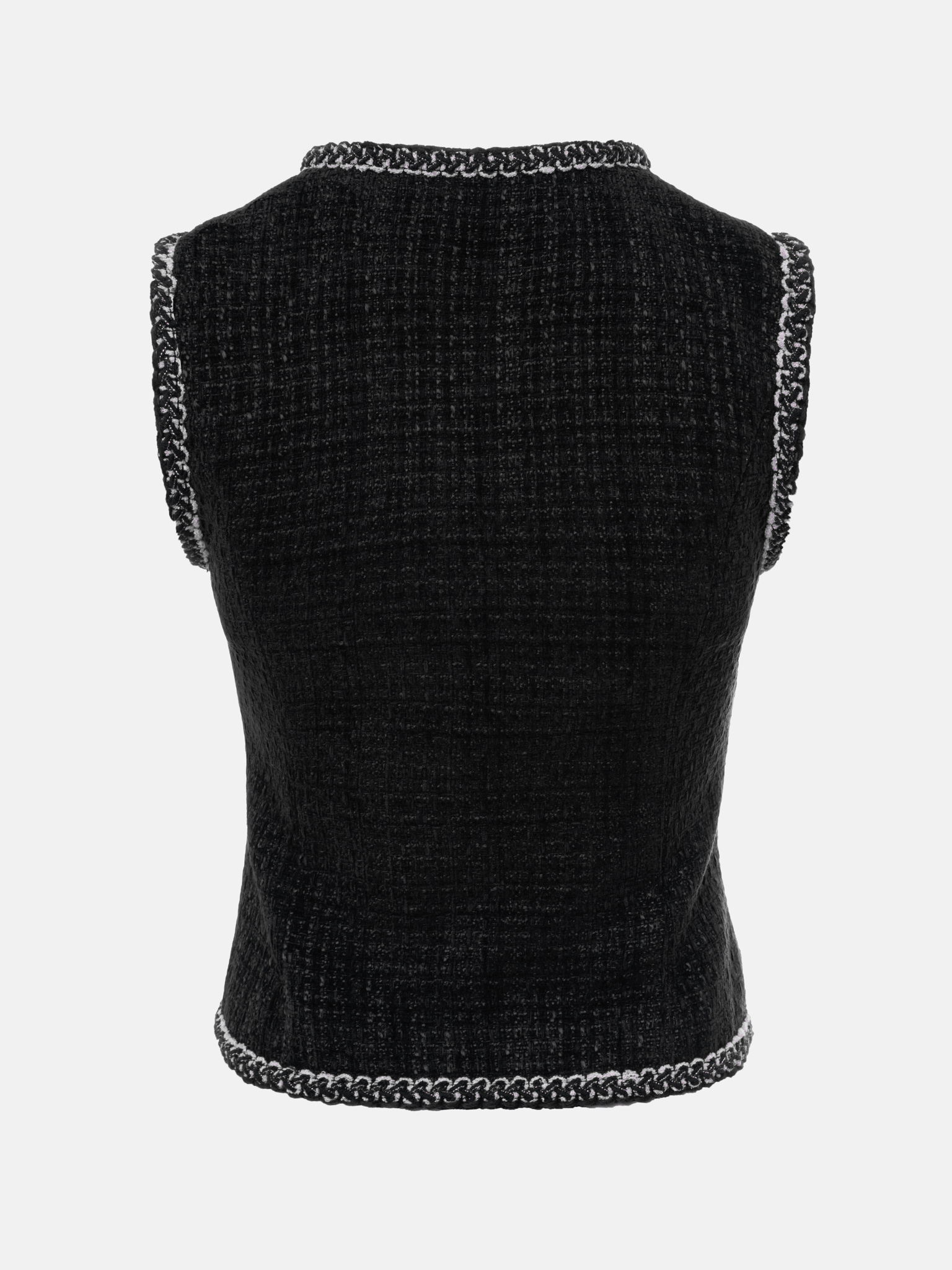 Tweed waistcoat with textured edging and large buttons