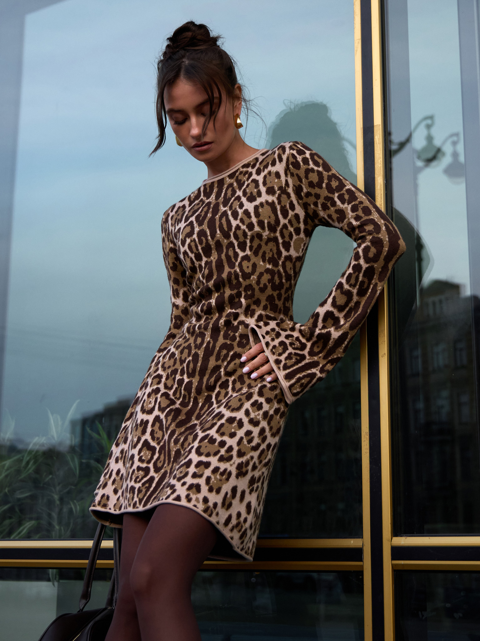 Leopard print jersey mini dress