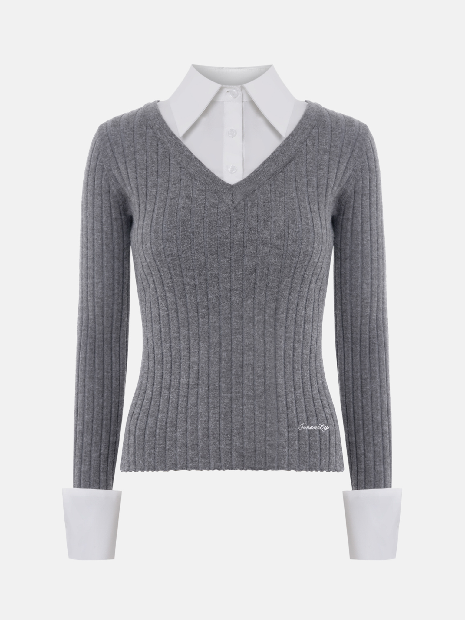Knitted jumper with imitation shirt