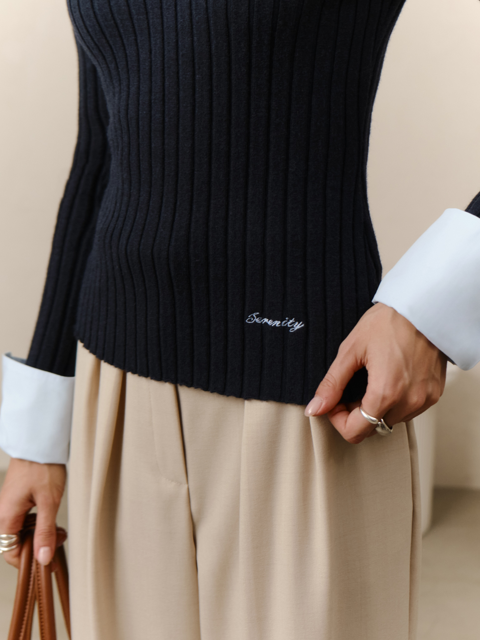 Knitted jumper with imitation shirt