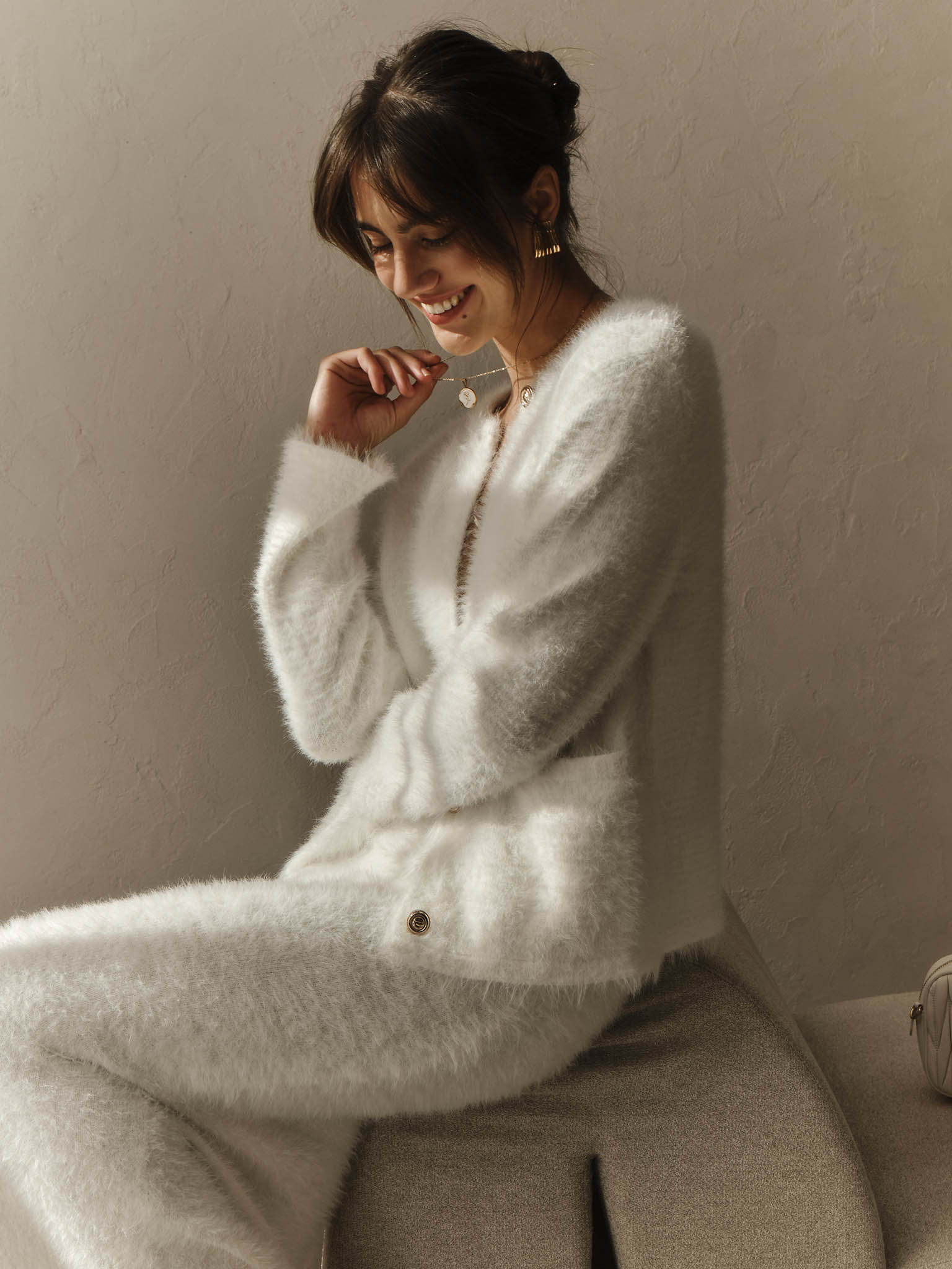 Loose fluffy knitted cardigan