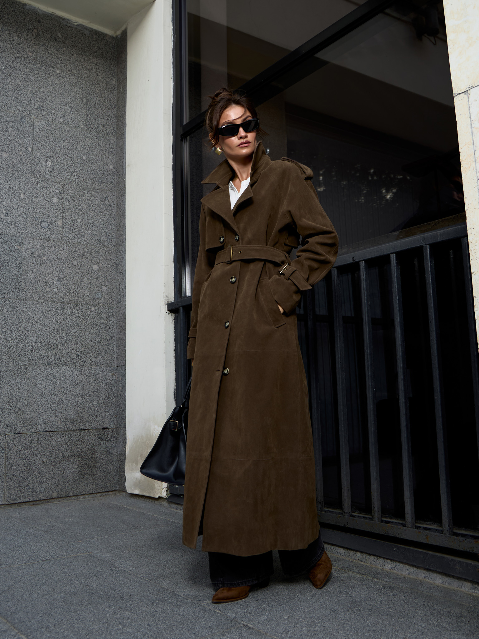 Oversize single-breasted maxi trench coat