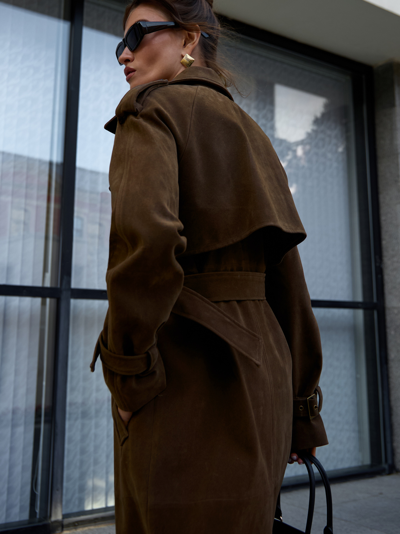 Oversize single-breasted maxi trench coat