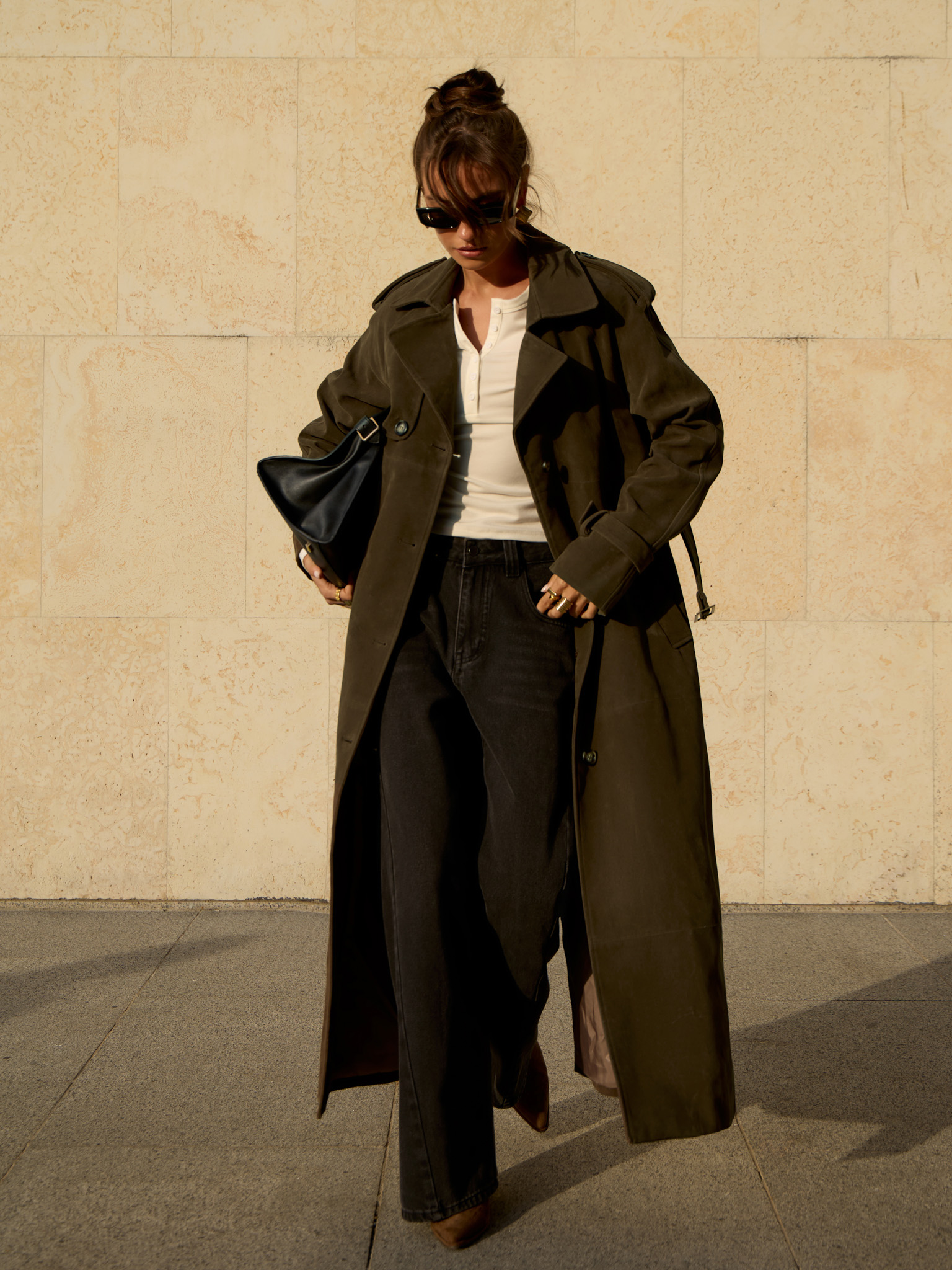 Oversize single-breasted maxi trench coat