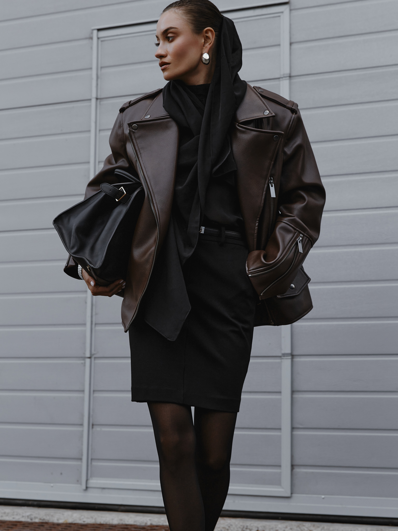 Eco-leather biker jacket with emphasised shoulders