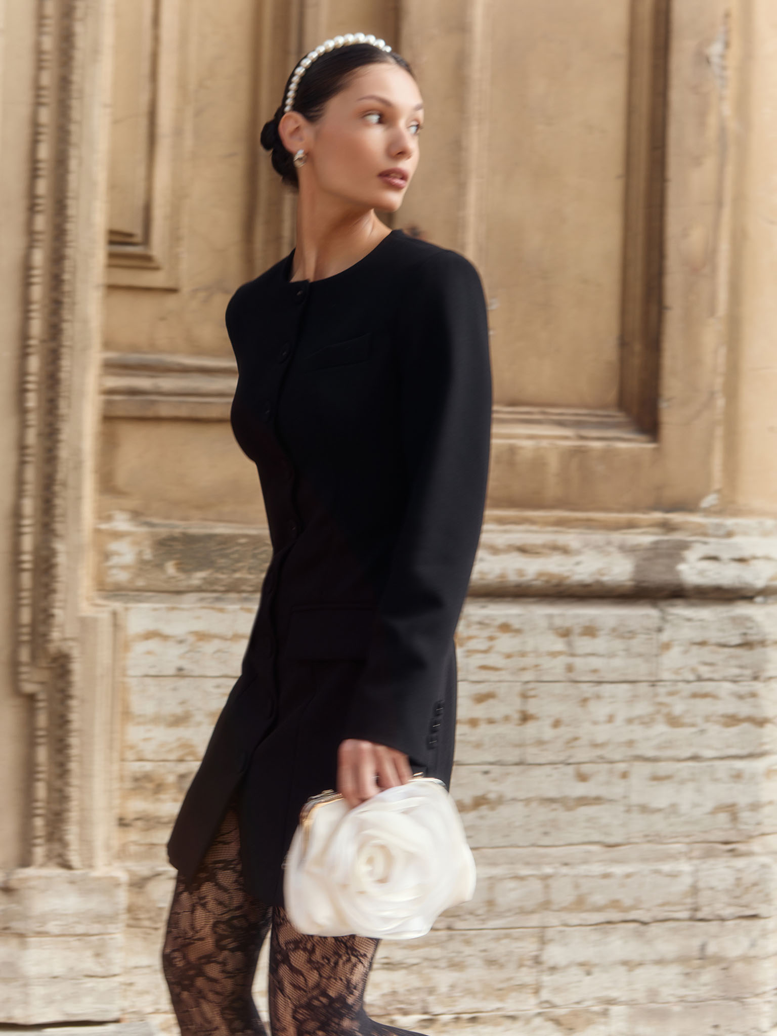 Fitted mini blazer dress with button fastening