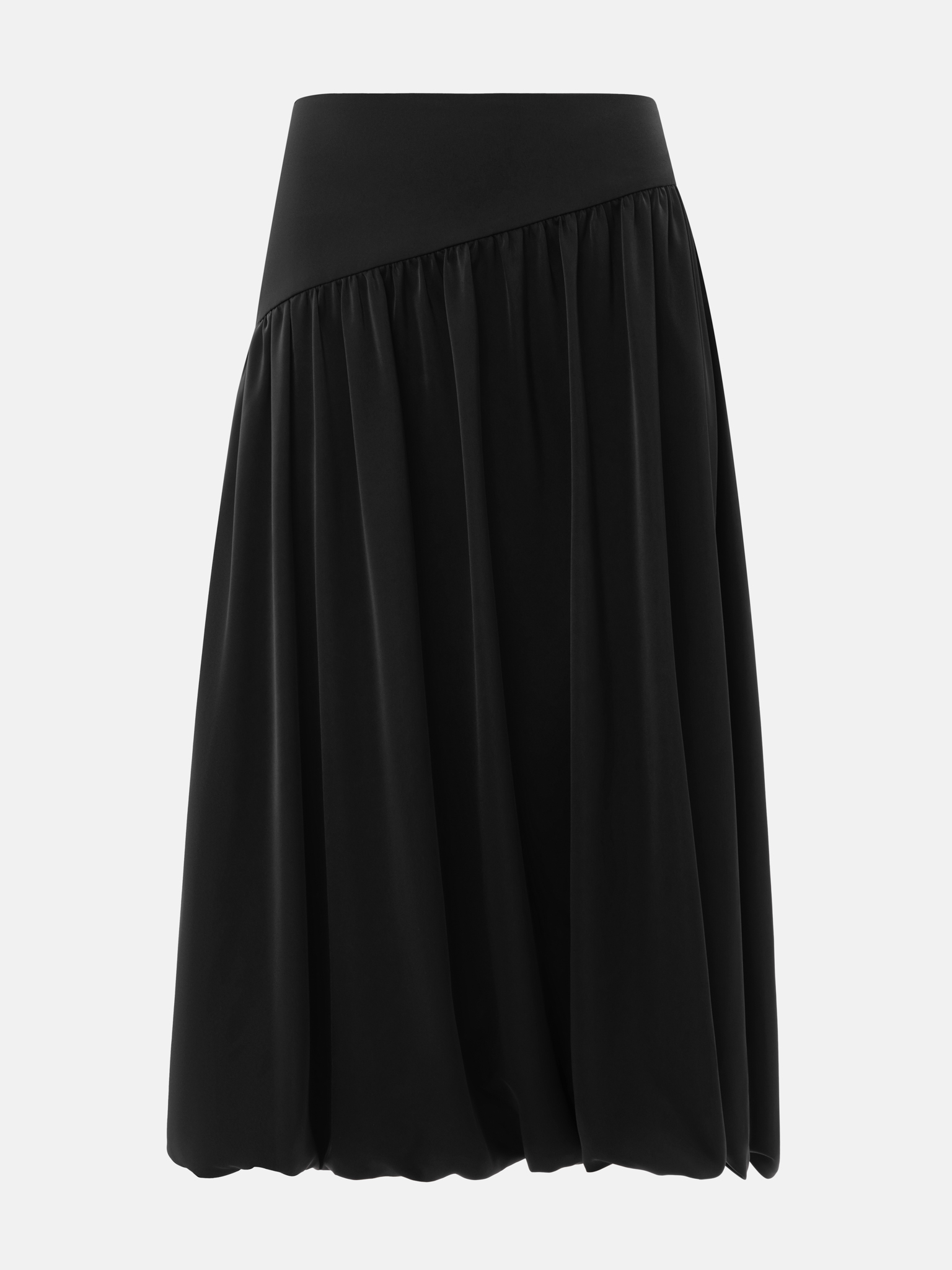 Balloon midi skirt with asymmetrical waistband