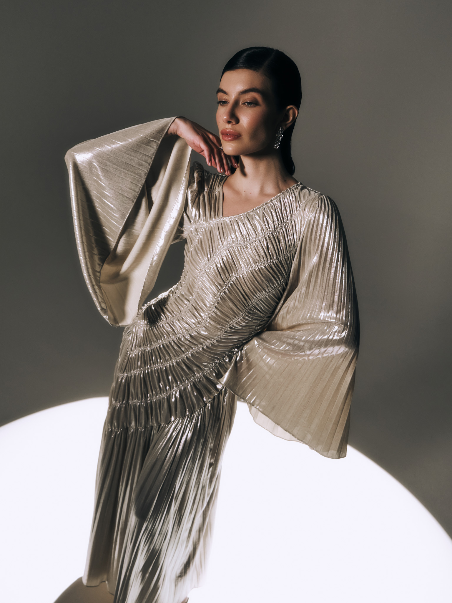 Metallised fabric maxi dress