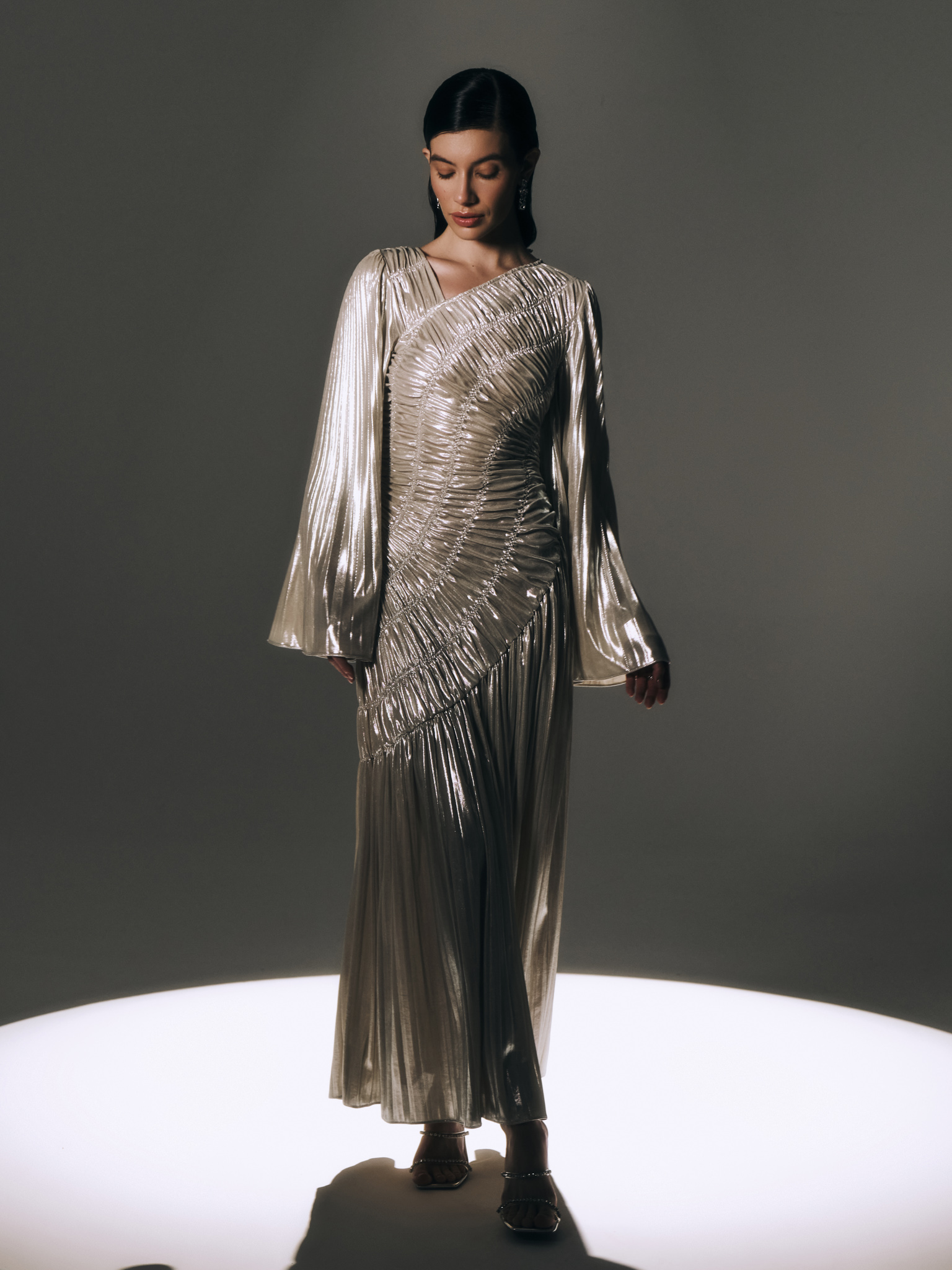 Metallised fabric maxi dress