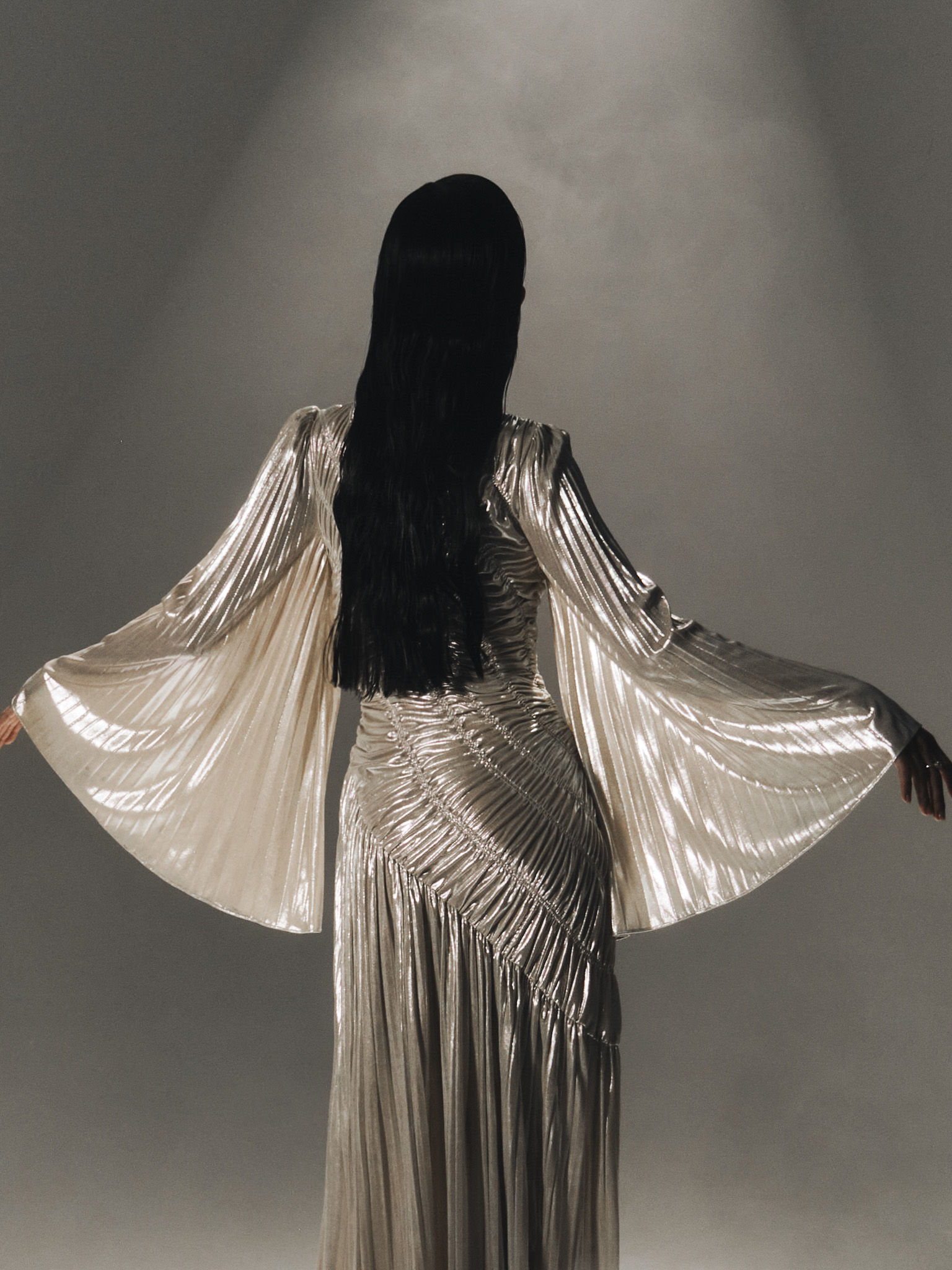 Metallised fabric maxi dress