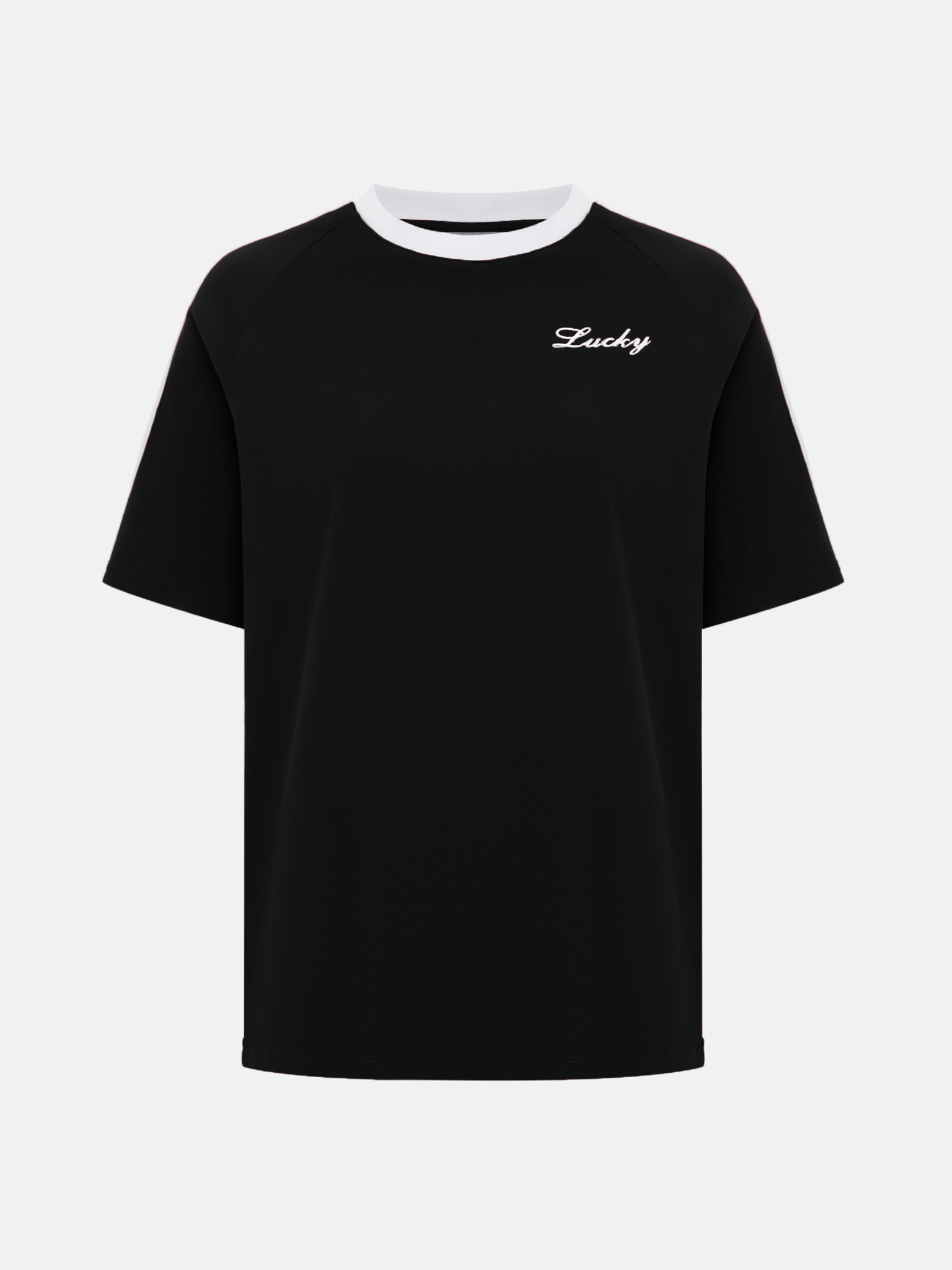 T-Shirt mit kontrastfarbenen Streifen und Stickerei