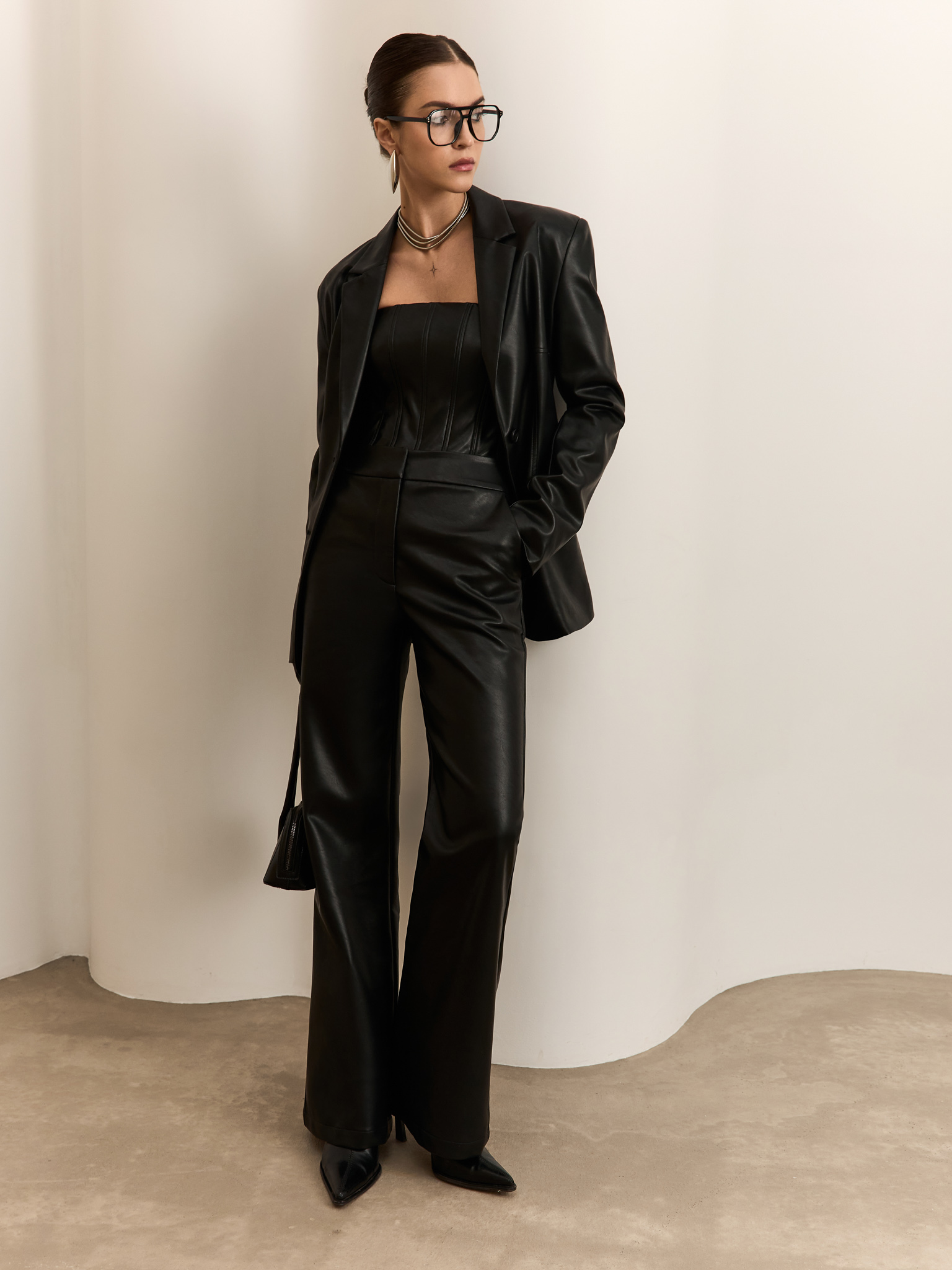 Straight-leg vegan-leather pants