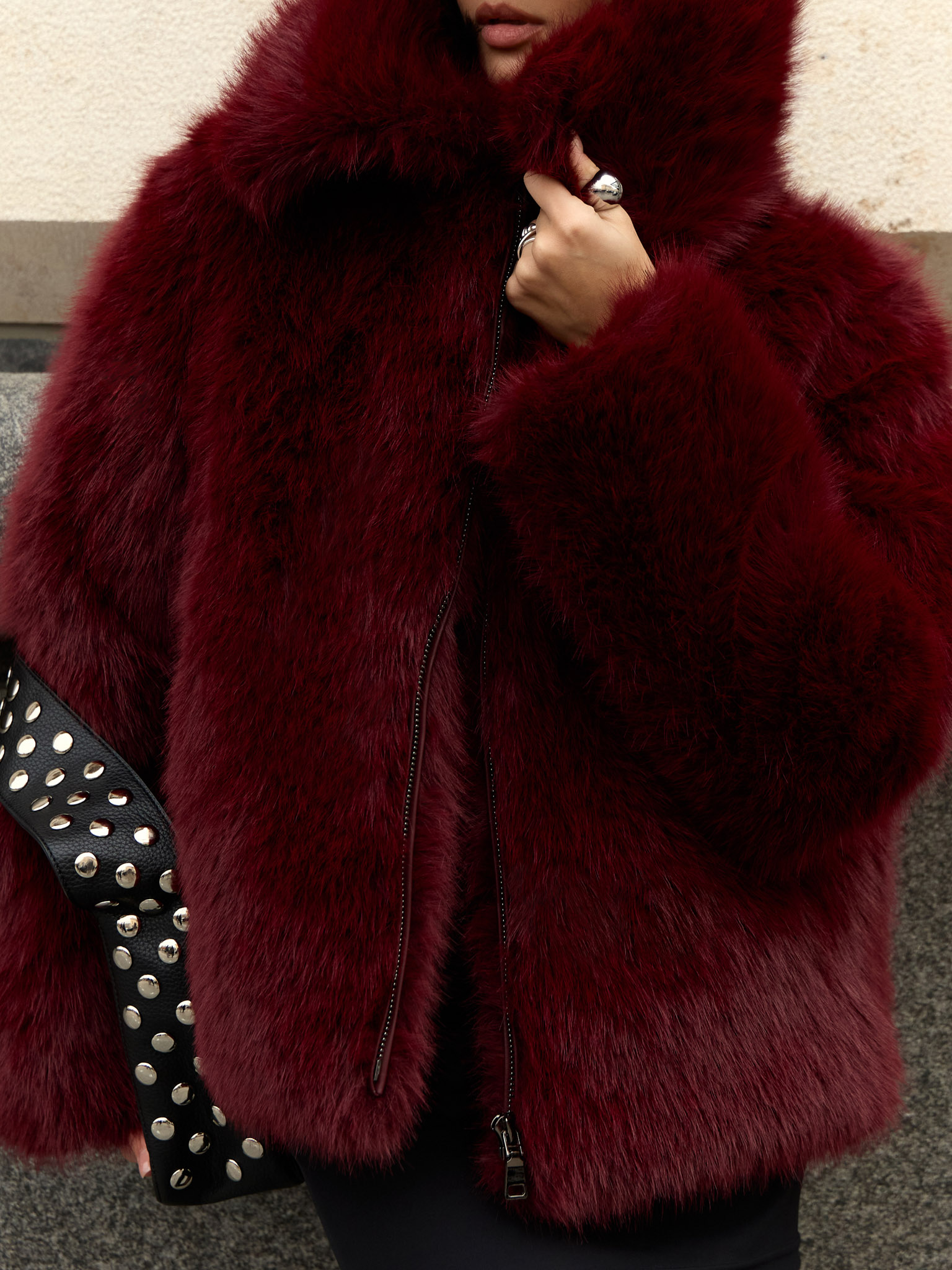 Short zip-up eco-coat