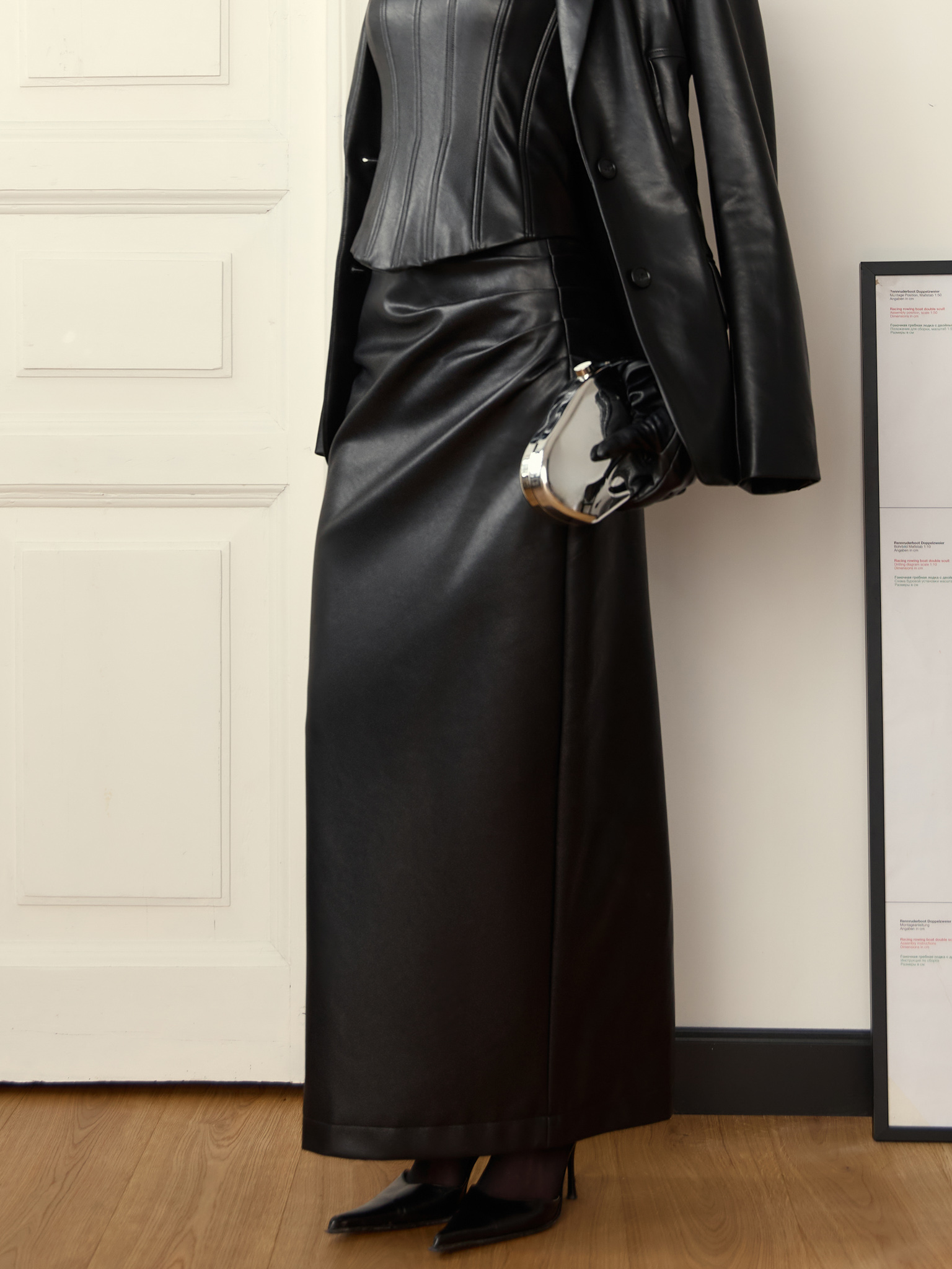 Straight eco-leather maxi skirt