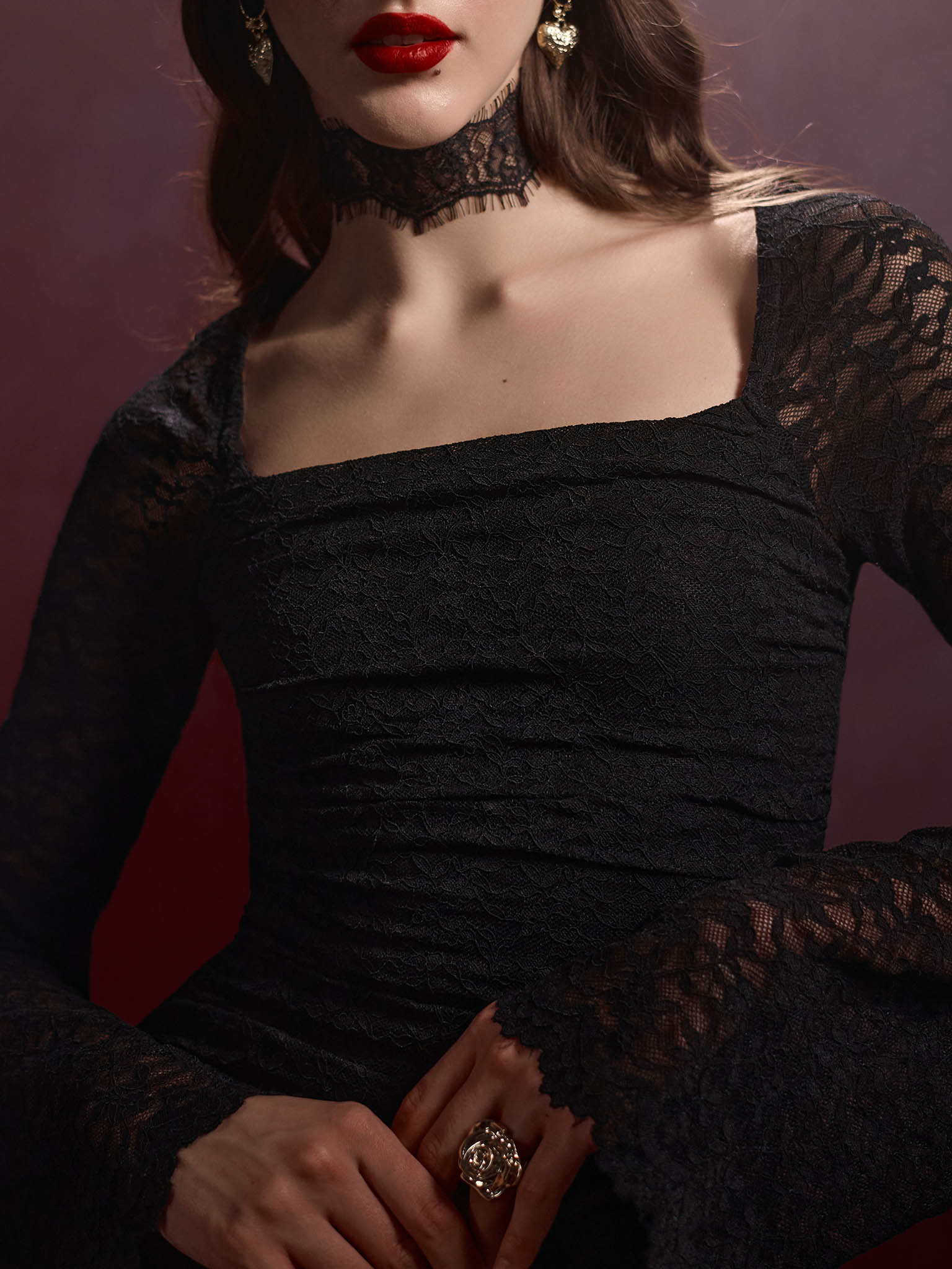 Guipure maxi dress with tonal choker