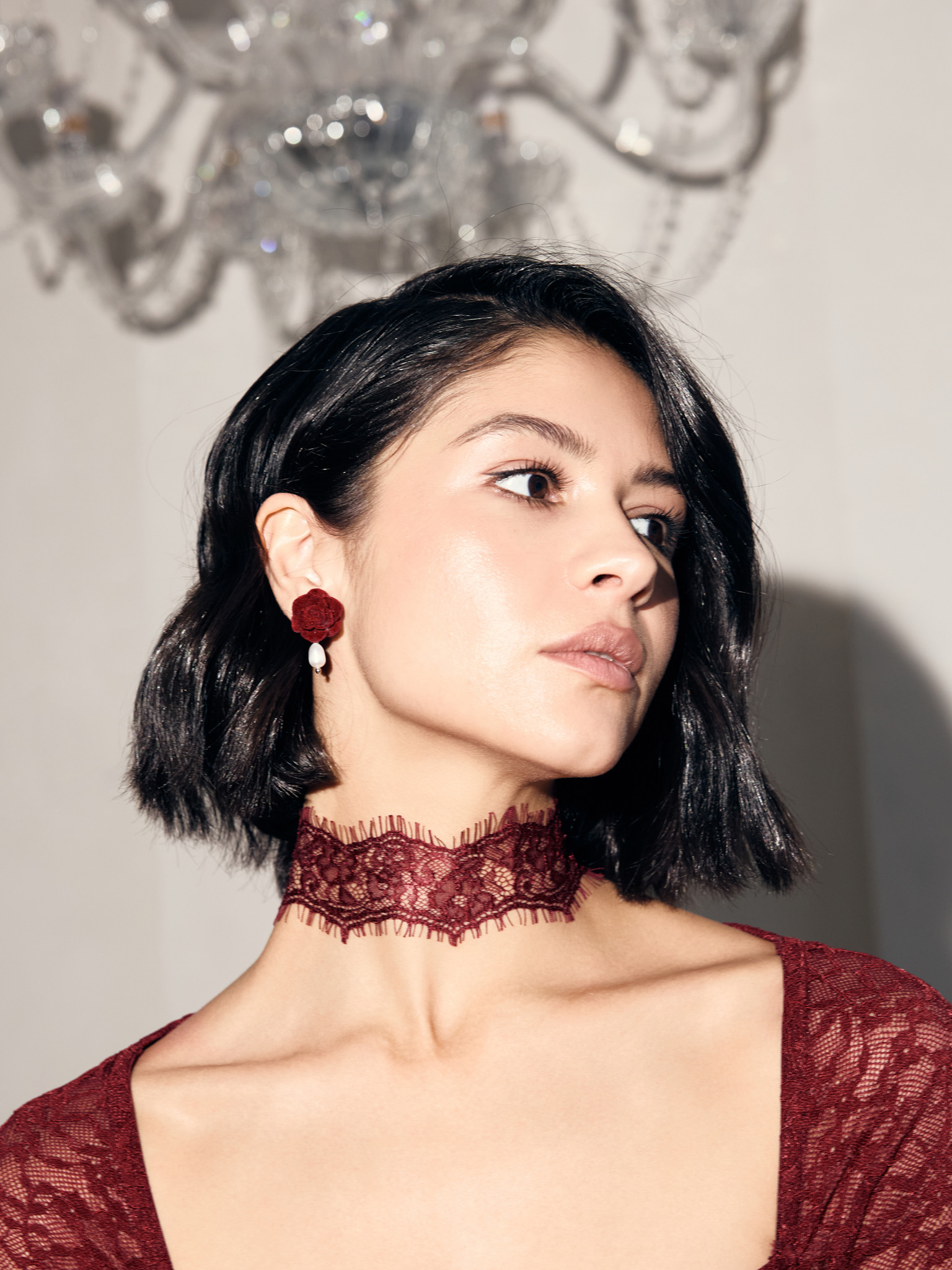 Guipure maxi dress with tonal choker