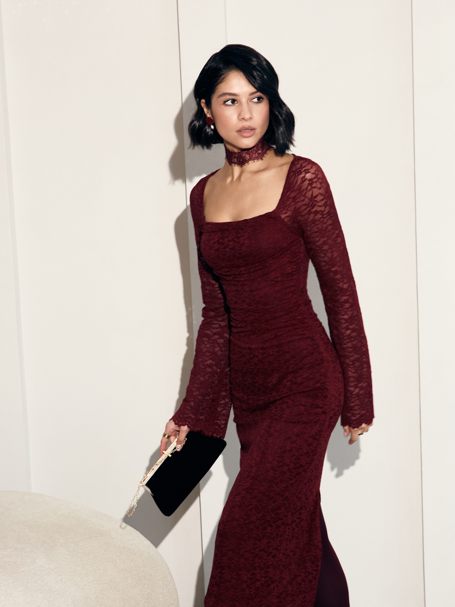 Guipure maxi dress with tonal choker